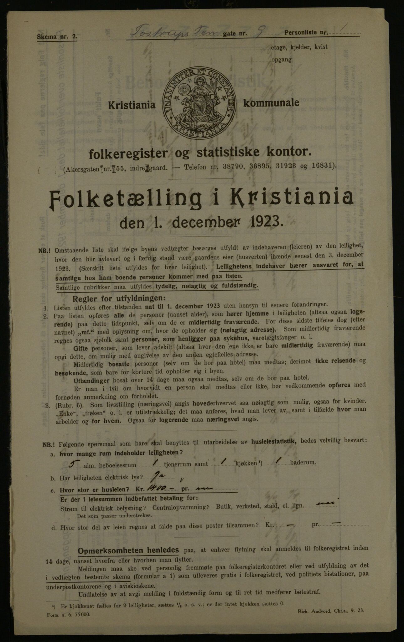 OBA, Kommunal folketelling 1.12.1923 for Kristiania, 1923, s. 127102