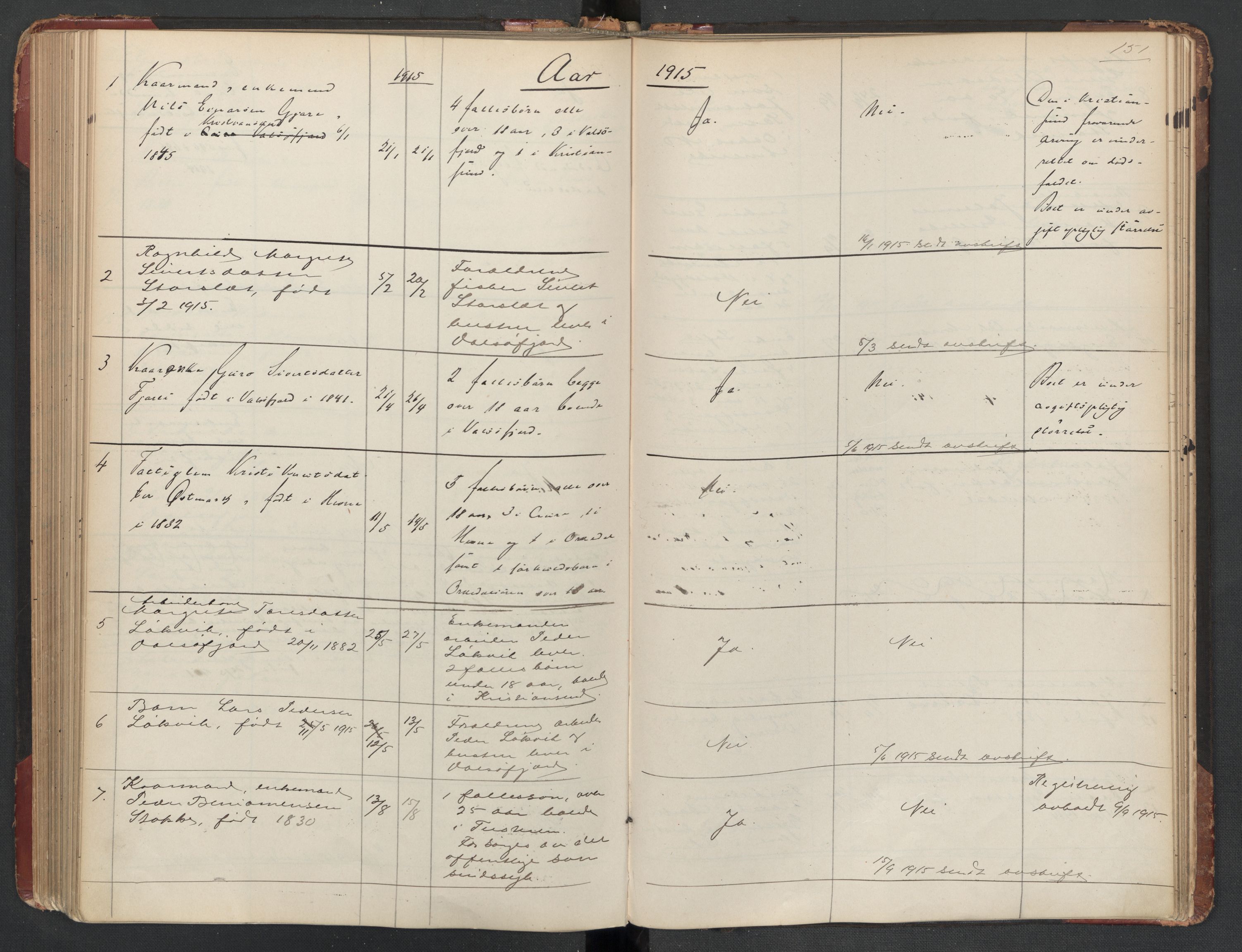 Aure lensmannskontor, AV/SAT-A-1088/1/02/L0003: 2.01.03 Dødsfallsprotokoll, 1906-1926, s. 151