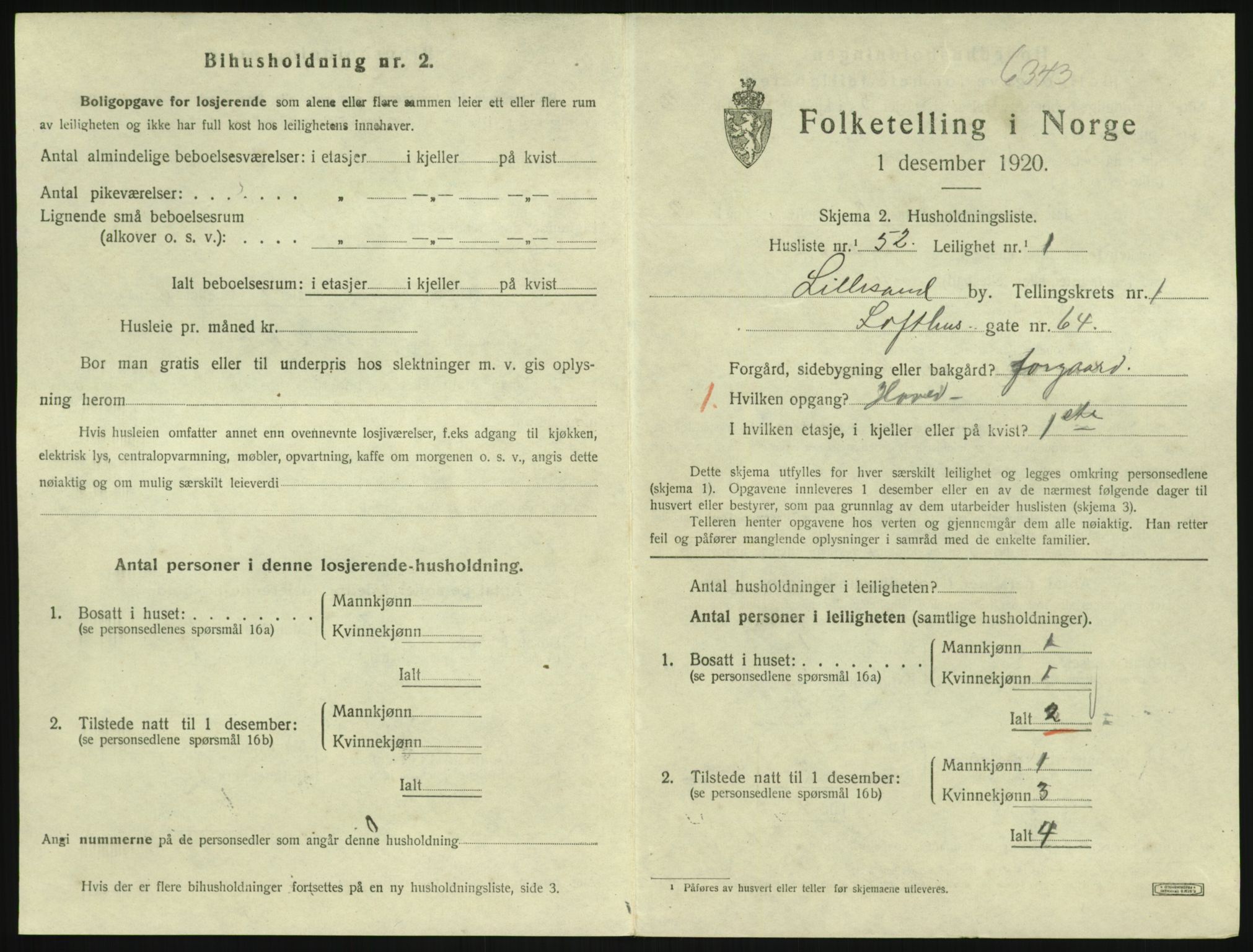 SAK, Folketelling 1920 for 0905 Lillesand ladested, 1920, s. 615