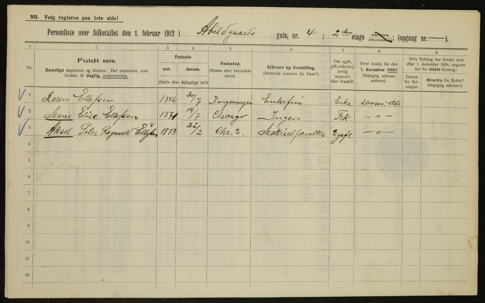 OBA, Kommunal folketelling 1.2.1912 for Kristiania, 1912, s. 19