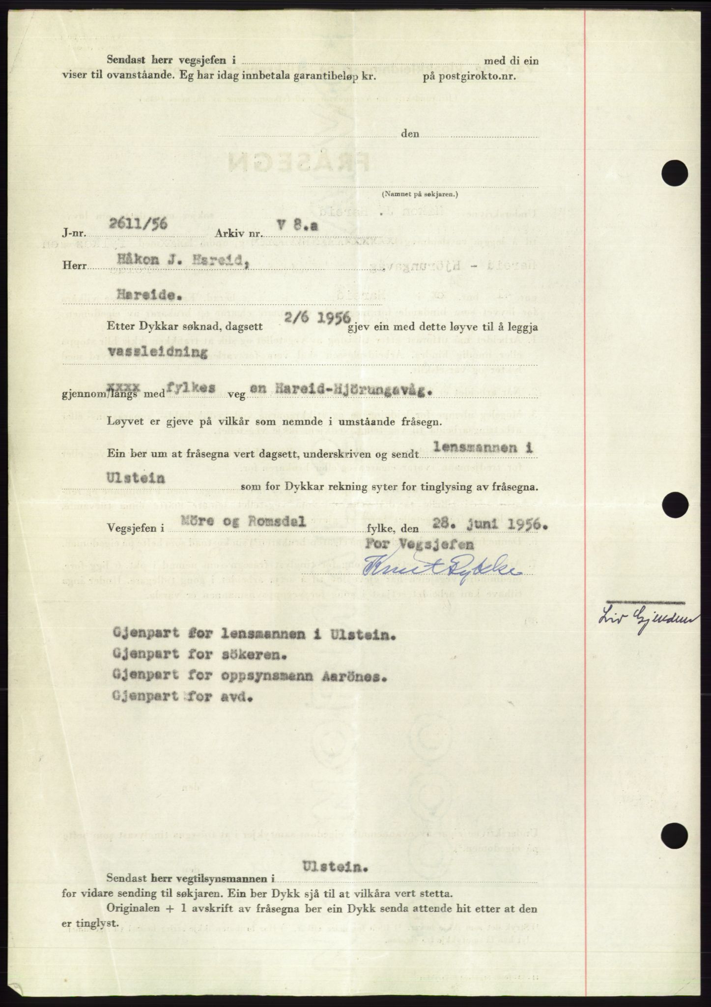 Søre Sunnmøre sorenskriveri, AV/SAT-A-4122/1/2/2C/L0104: Pantebok nr. 30A, 1956-1956, Dagboknr: 1752/1956