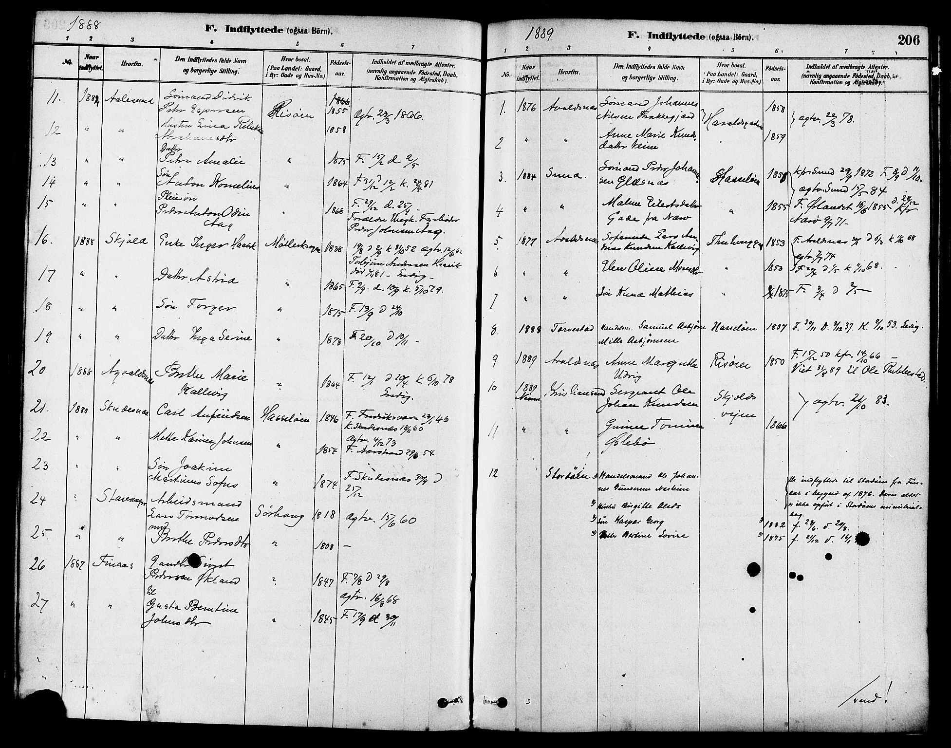 Haugesund sokneprestkontor, AV/SAST-A -101863/H/Ha/Haa/L0003: Ministerialbok nr. A 3, 1885-1890, s. 206