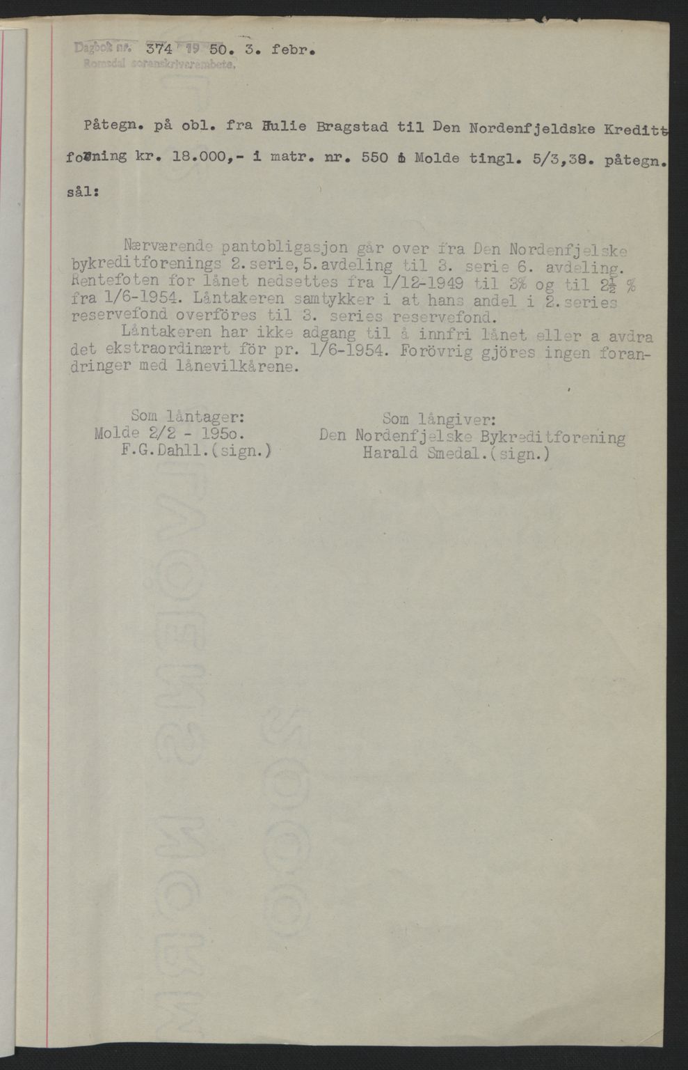 Romsdal sorenskriveri, SAT/A-4149/1/2/2C: Pantebok nr. B1, 1936-1939, Dagboknr: 374/1950