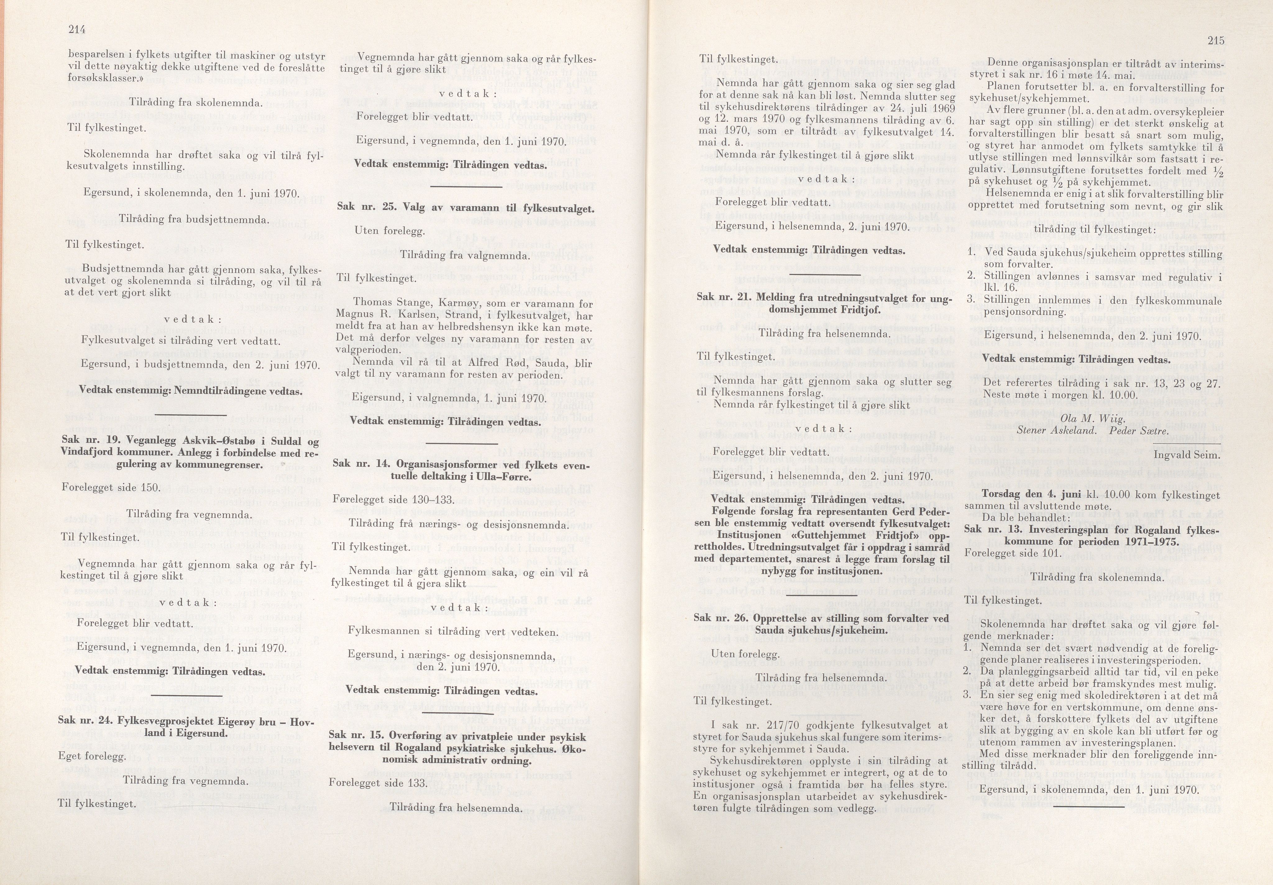 Rogaland fylkeskommune - Fylkesrådmannen , IKAR/A-900/A/Aa/Aaa/L0090: Møtebok , 1970, s. 214-215