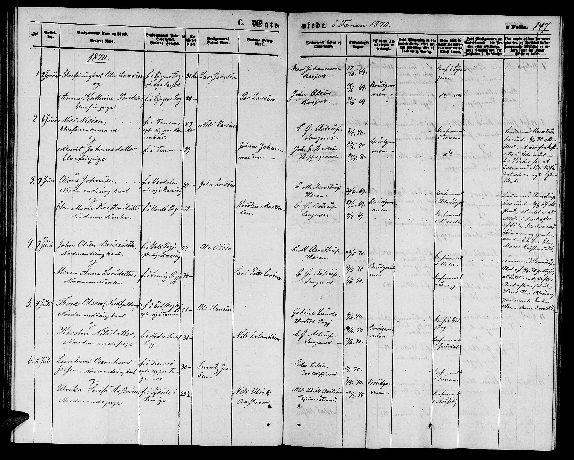 Tana sokneprestkontor, AV/SATØ-S-1334/H/Hb/L0002klokker: Klokkerbok nr. 2 /1, 1866-1877, s. 147