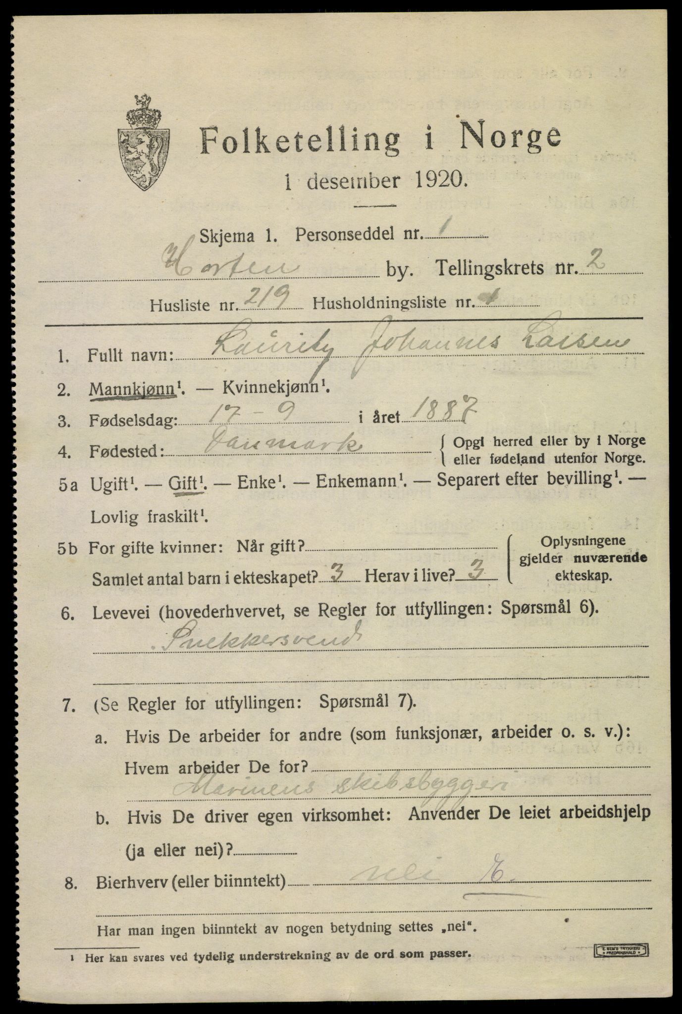 SAKO, Folketelling 1920 for 0703 Horten kjøpstad, 1920, s. 13449