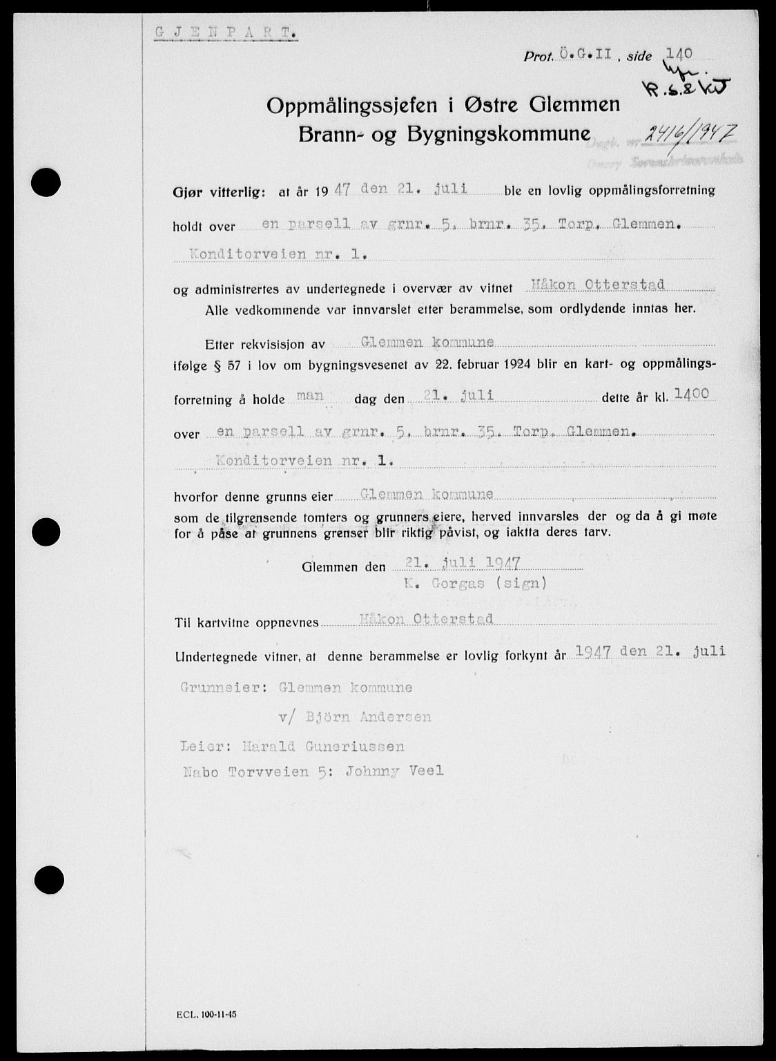 Onsøy sorenskriveri, SAO/A-10474/G/Ga/Gab/L0021: Pantebok nr. II A-21, 1947-1947, Dagboknr: 2416/1947