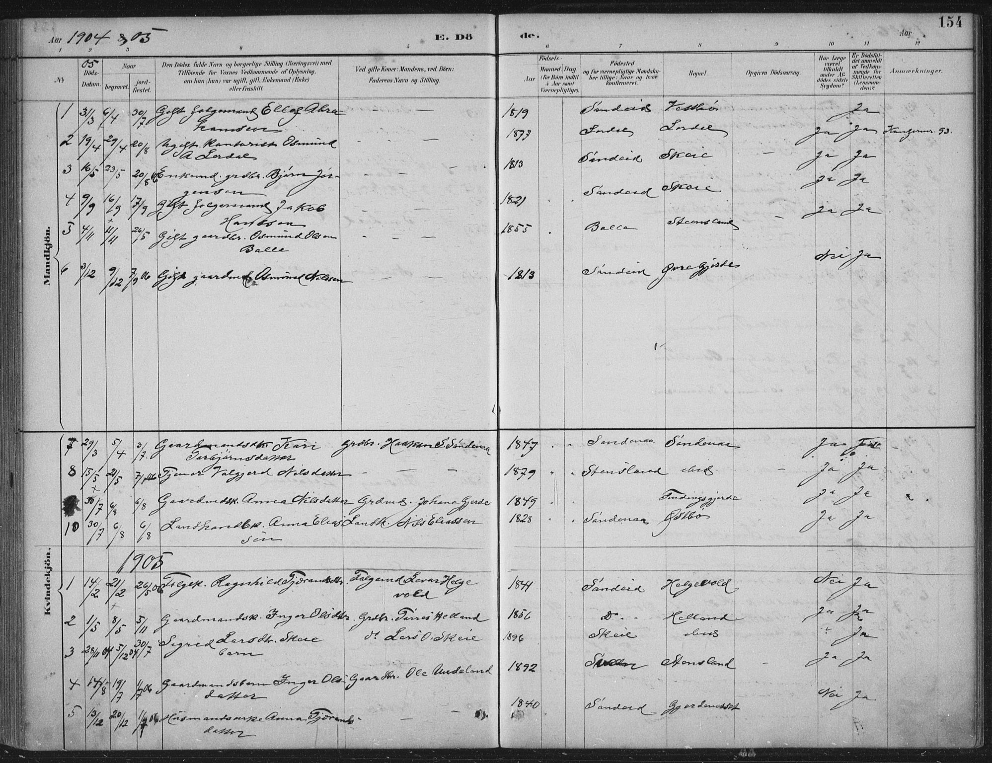 Vikedal sokneprestkontor, AV/SAST-A-101840/01/IV: Ministerialbok nr. A 11, 1884-1933, s. 154