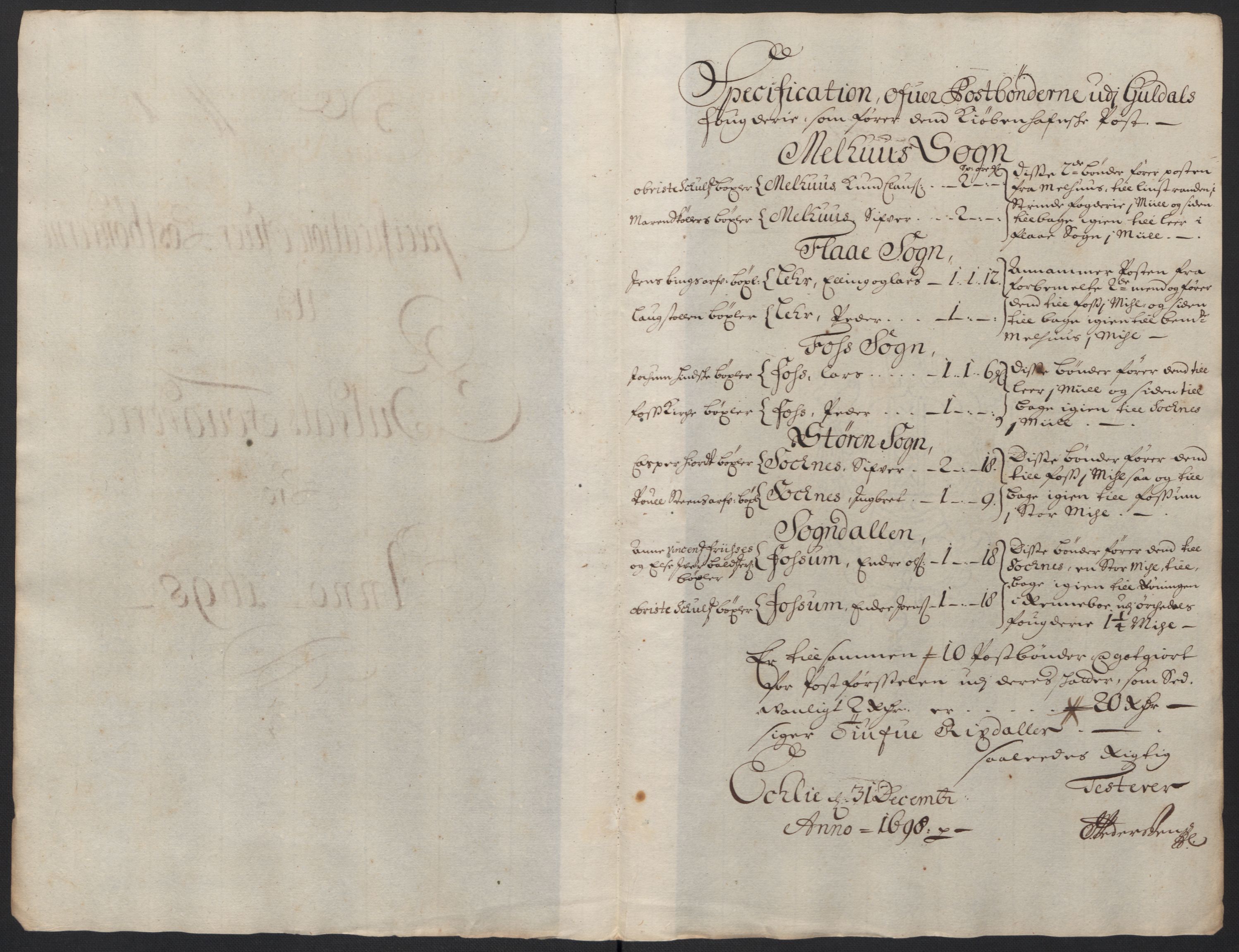 Rentekammeret inntil 1814, Reviderte regnskaper, Fogderegnskap, RA/EA-4092/R60/L3948: Fogderegnskap Orkdal og Gauldal, 1698, s. 390