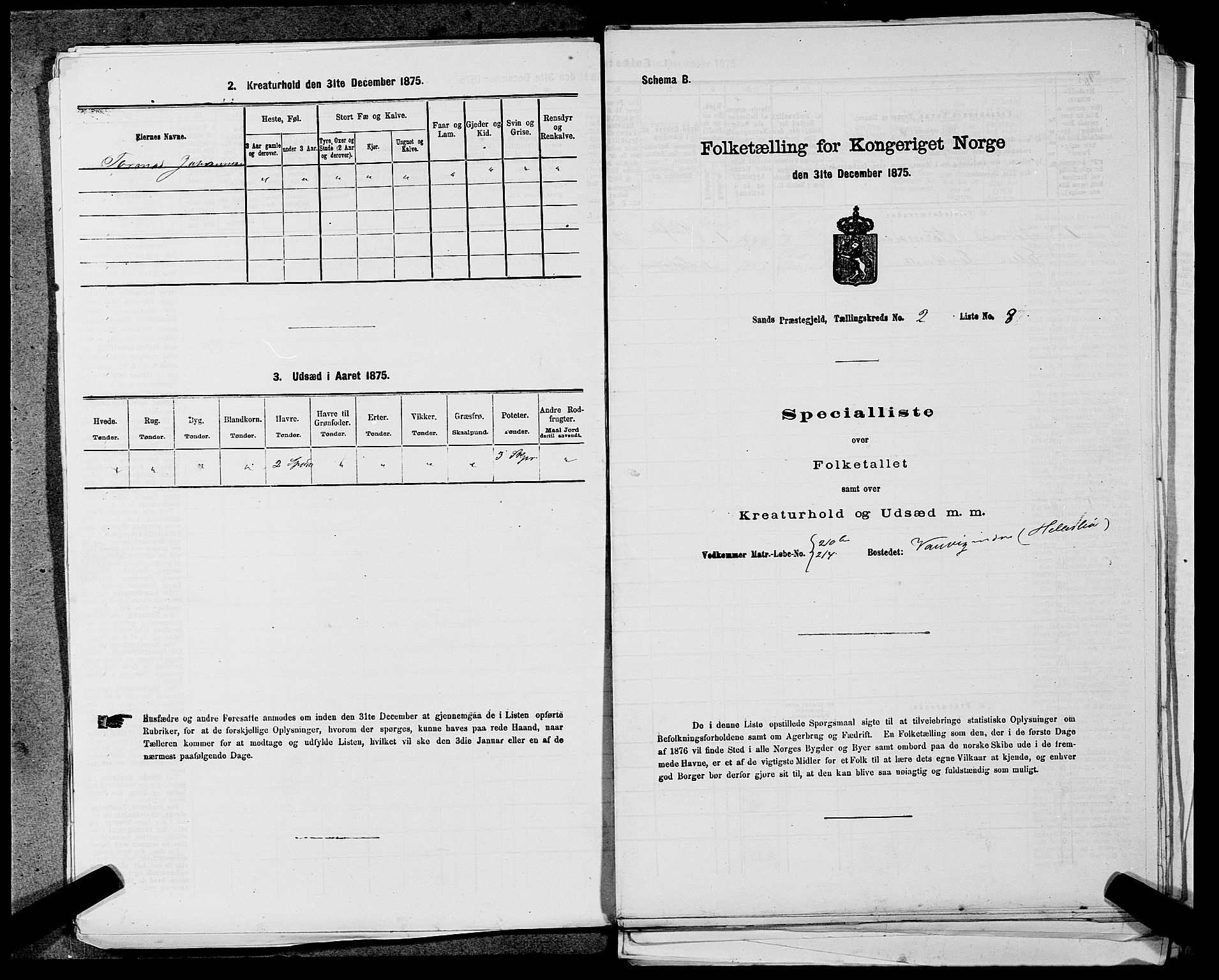 SAST, Folketelling 1875 for 1136P Sand prestegjeld, 1875, s. 156