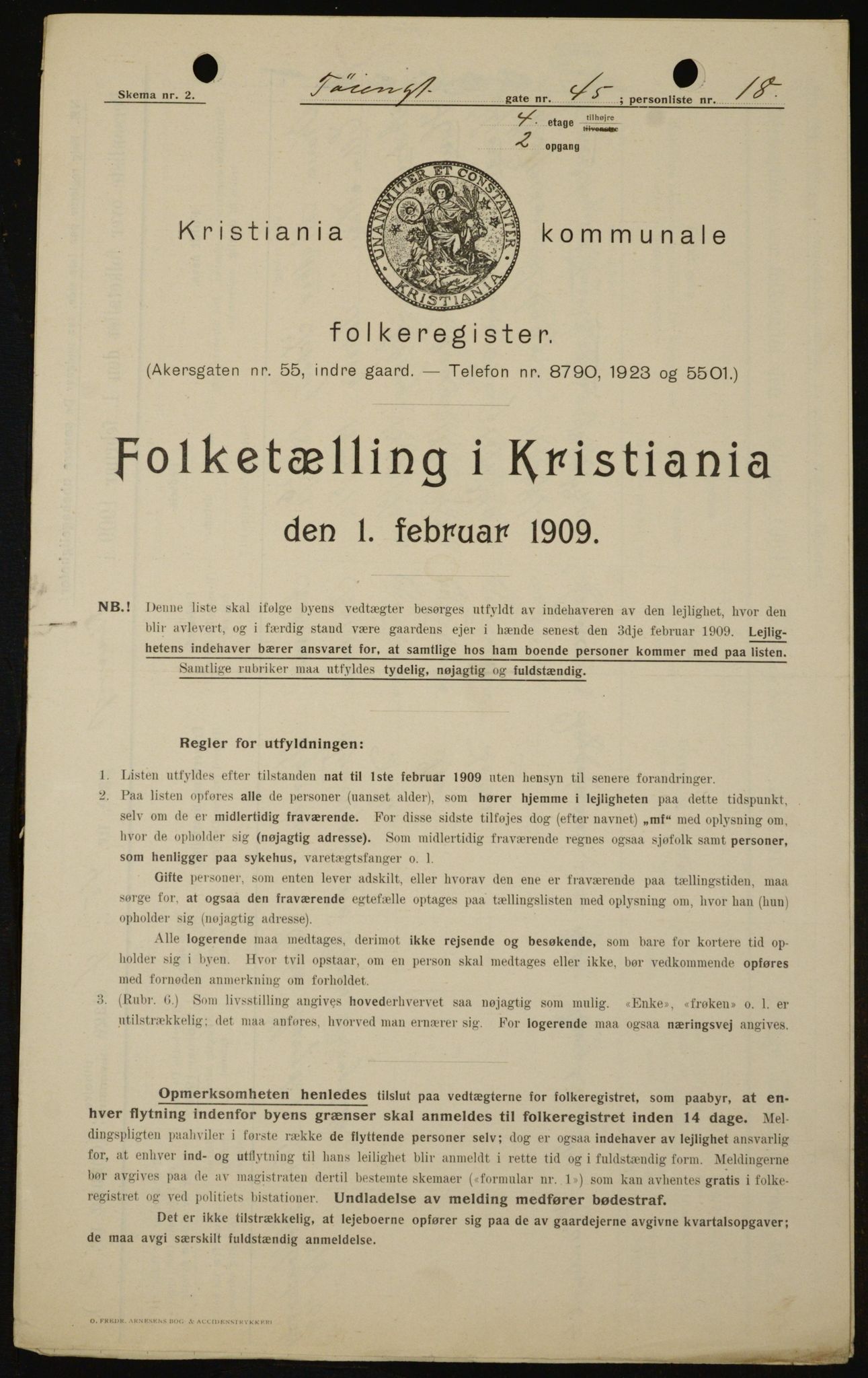 OBA, Kommunal folketelling 1.2.1909 for Kristiania kjøpstad, 1909, s. 107590