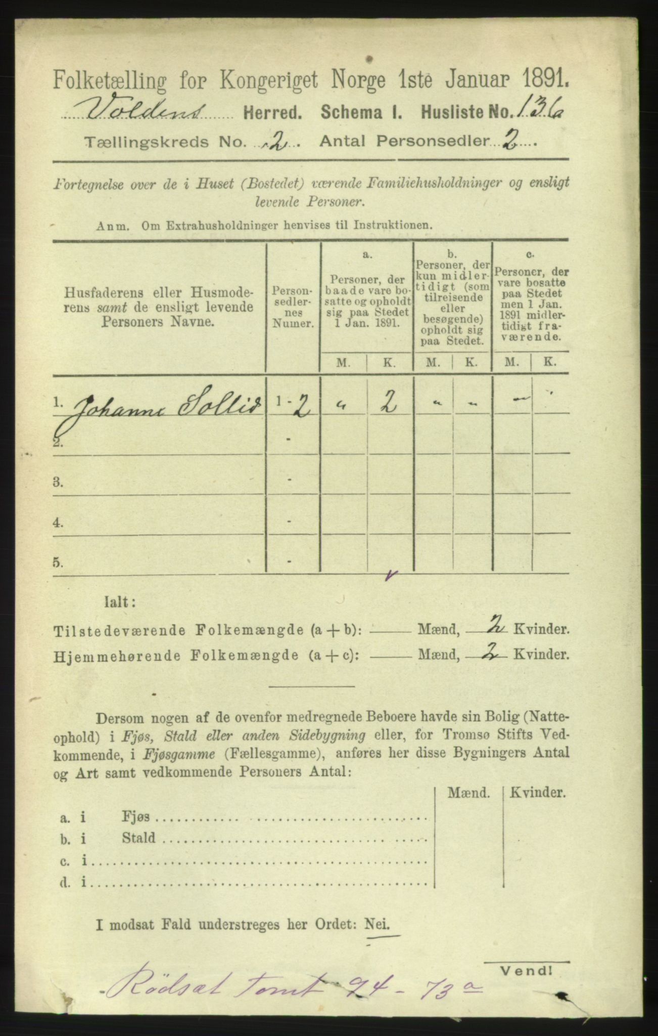 RA, Folketelling 1891 for 1519 Volda herred, 1891, s. 736