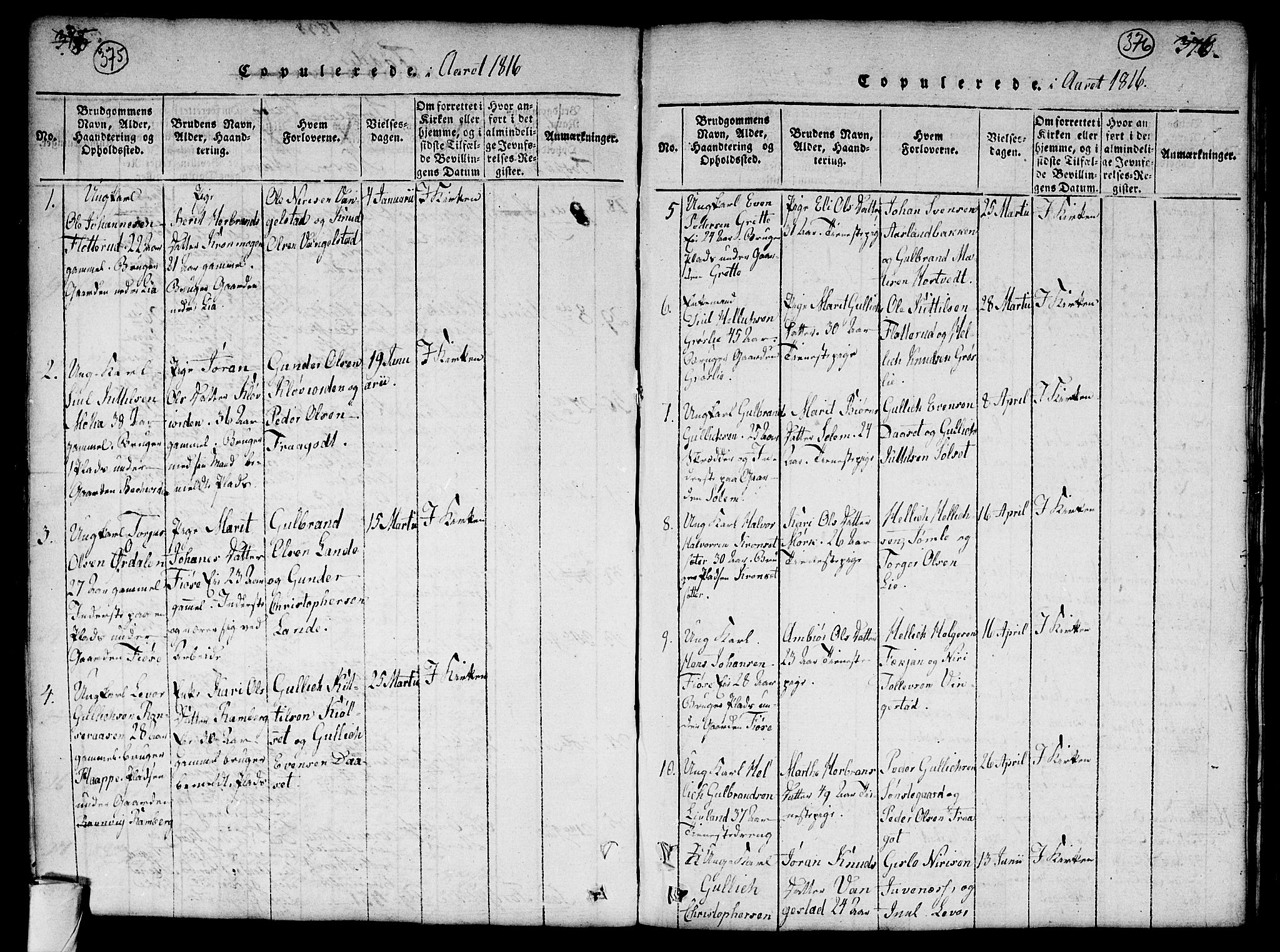 Flesberg kirkebøker, AV/SAKO-A-18/G/Ga/L0001: Klokkerbok nr. I 1, 1816-1834, s. 375-376