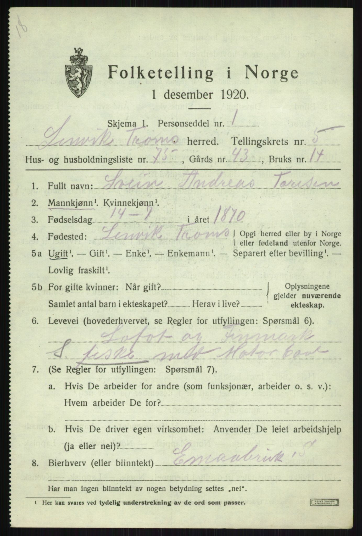 SATØ, Folketelling 1920 for 1931 Lenvik herred, 1920, s. 7740