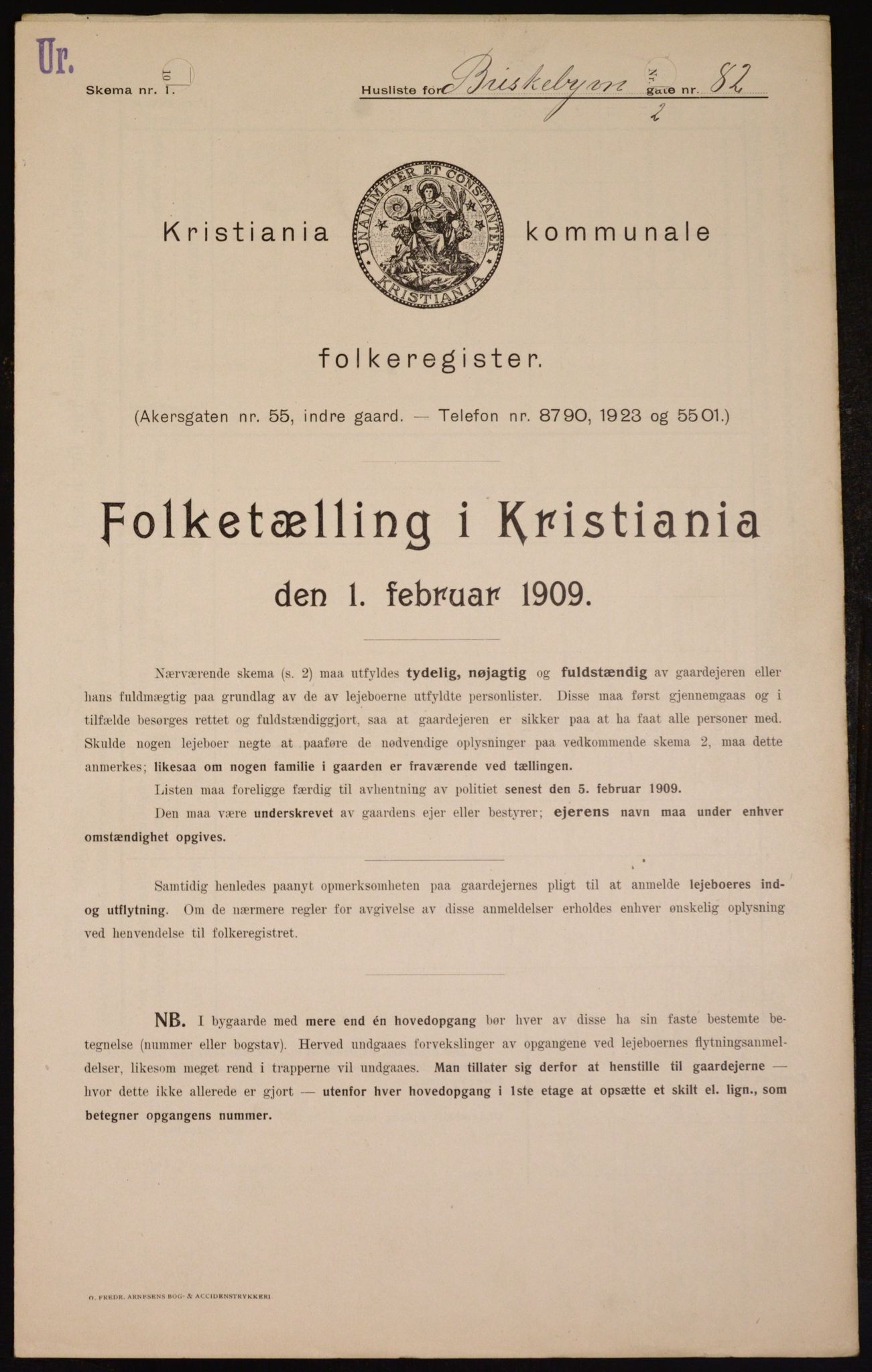 OBA, Kommunal folketelling 1.2.1909 for Kristiania kjøpstad, 1909, s. 8964