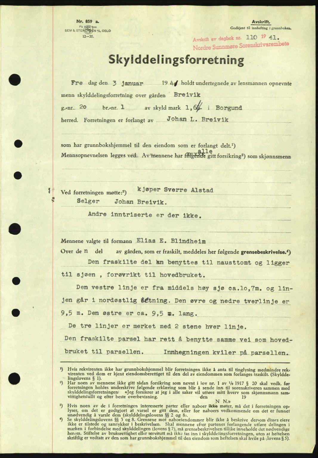 Nordre Sunnmøre sorenskriveri, SAT/A-0006/1/2/2C/2Ca: Pantebok nr. A10, 1940-1941, Dagboknr: 110/1941