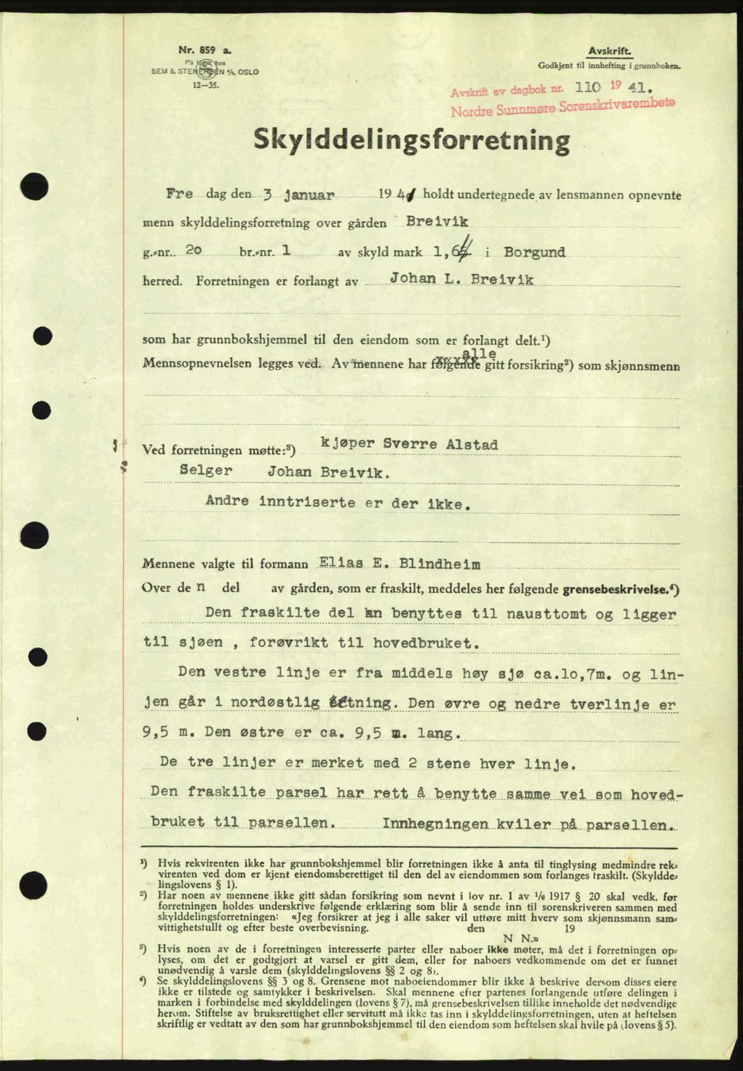 Nordre Sunnmøre sorenskriveri, AV/SAT-A-0006/1/2/2C/2Ca: Pantebok nr. A10, 1940-1941, Dagboknr: 110/1941