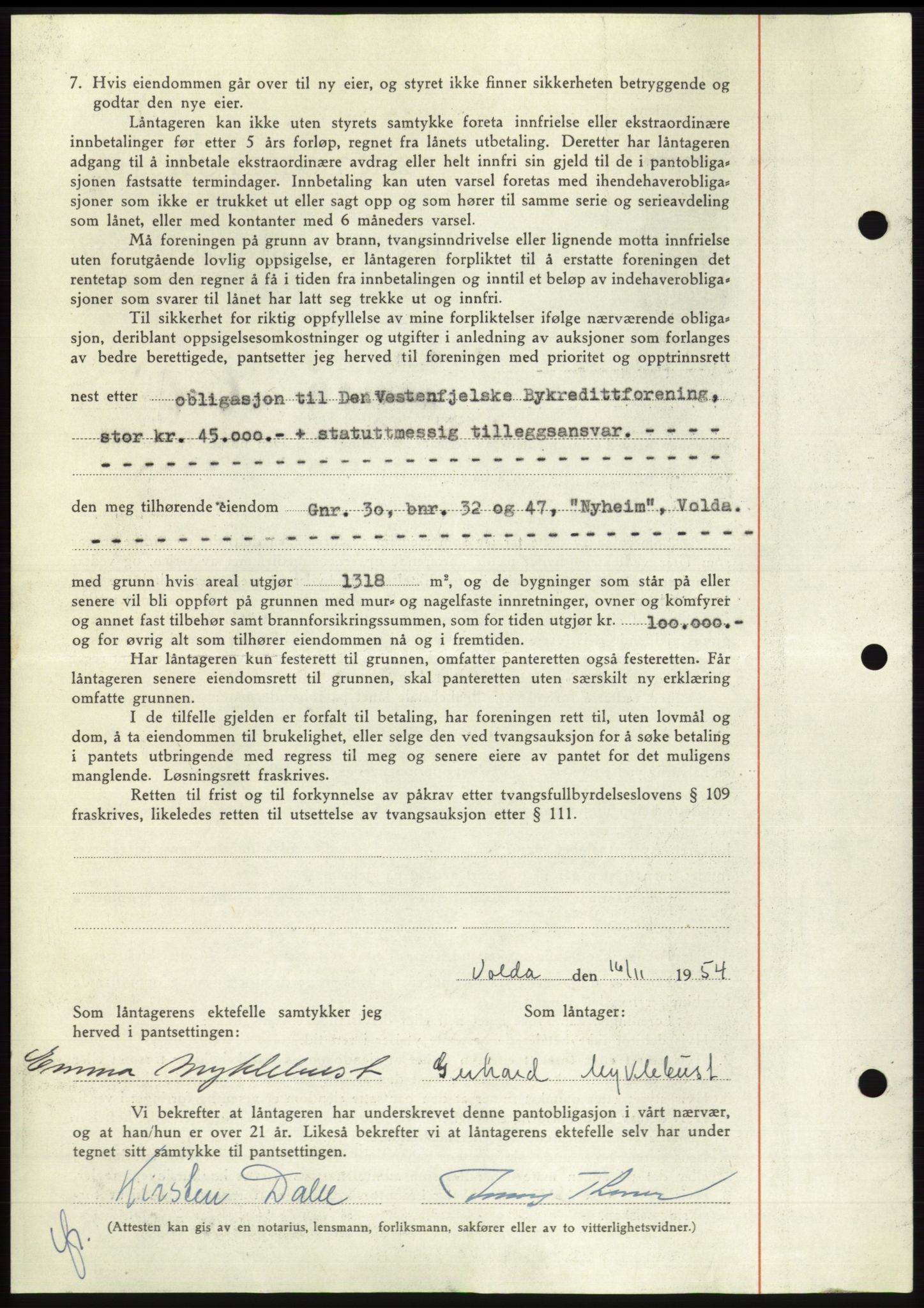 Søre Sunnmøre sorenskriveri, AV/SAT-A-4122/1/2/2C/L0126: Pantebok nr. 14B, 1954-1955, Dagboknr: 2957/1954