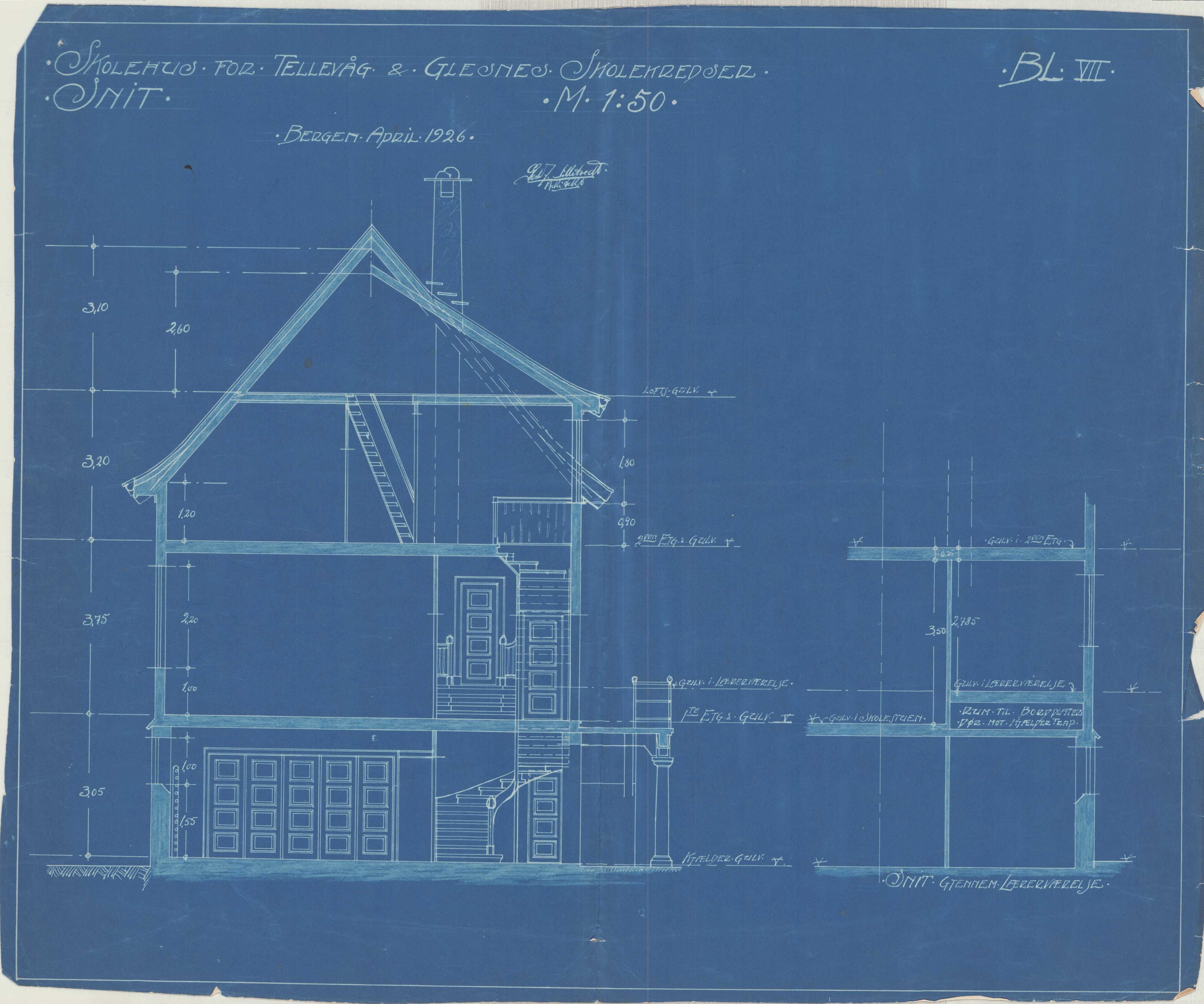 Sund kommune. Formannskapet, IKAH/1245-021/T/Ta/L0001/0006: Teikningar / Televåg og Glesnes skule, 1926