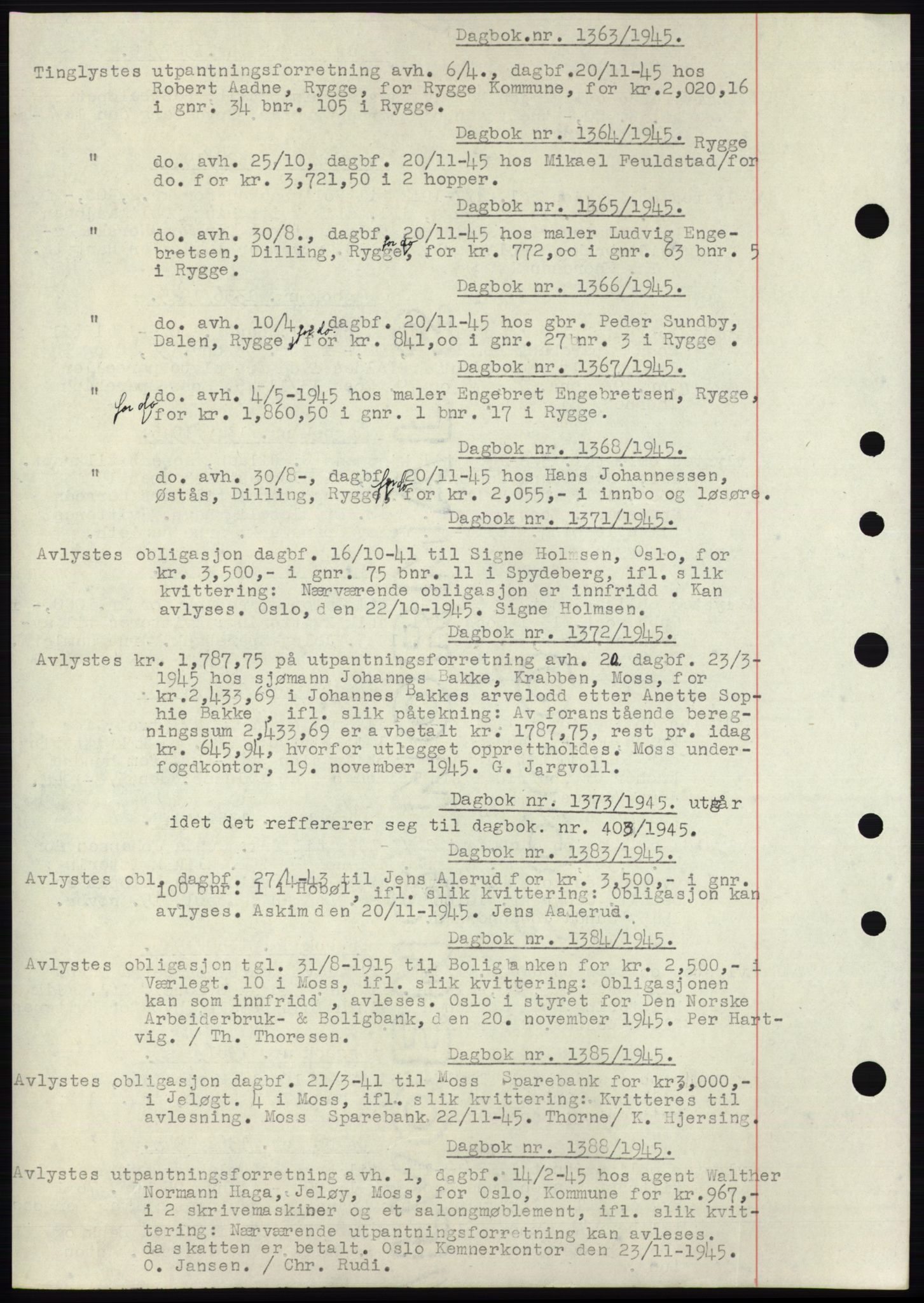 Moss sorenskriveri, SAO/A-10168: Pantebok nr. C10, 1938-1950, Dagboknr: 1363/1945