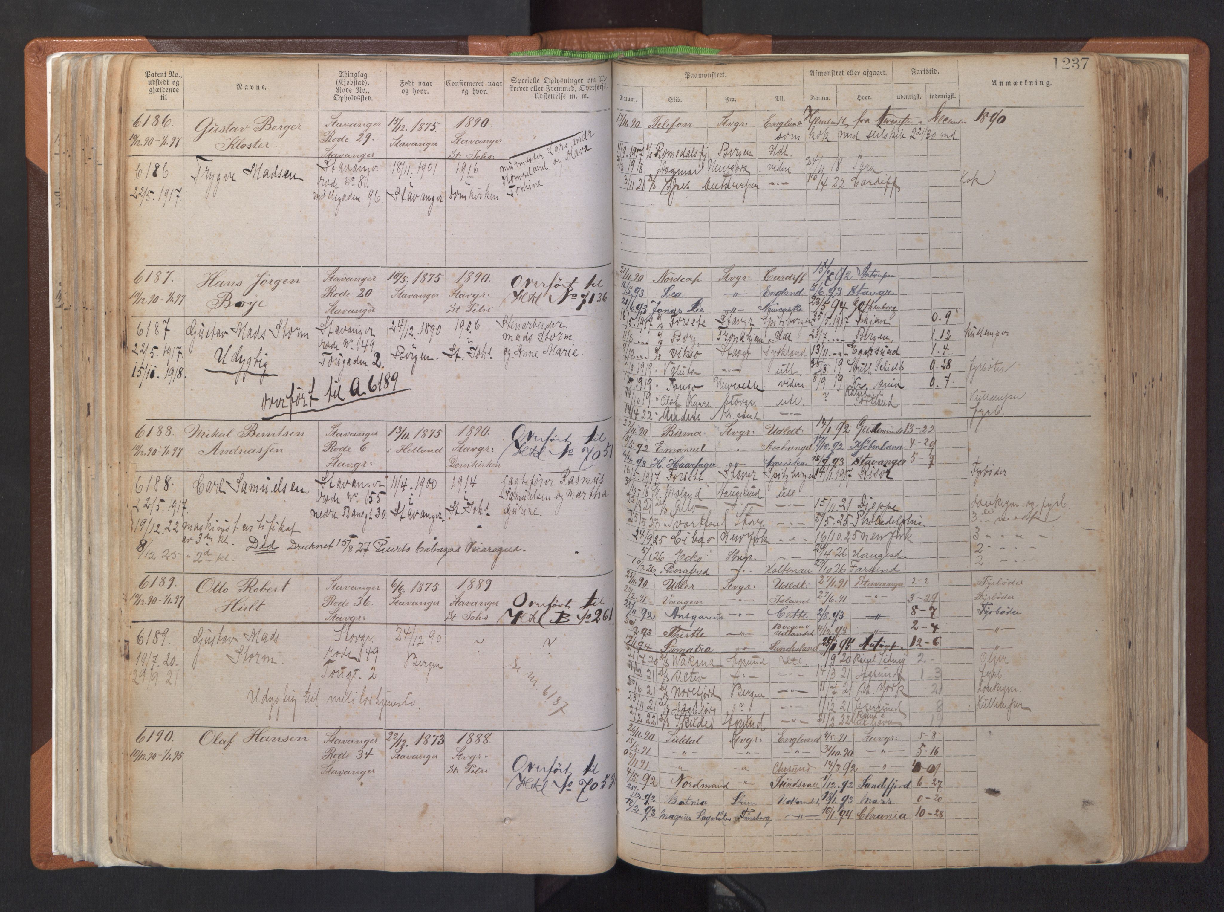Stavanger sjømannskontor, AV/SAST-A-102006/F/Ff/L0007: Annotasjonsrulle, patentnr. 5506-7180, 1887-1900, s. 142