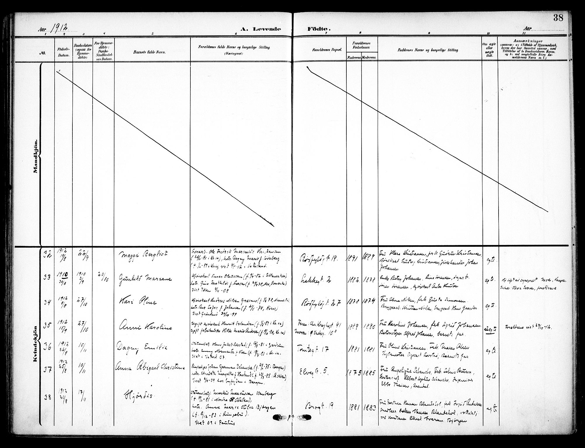 Vaterland prestekontor Kirkebøker, AV/SAO-A-10880/F/Fa/L0001: Ministerialbok nr. 1, 1907-1930, s. 38
