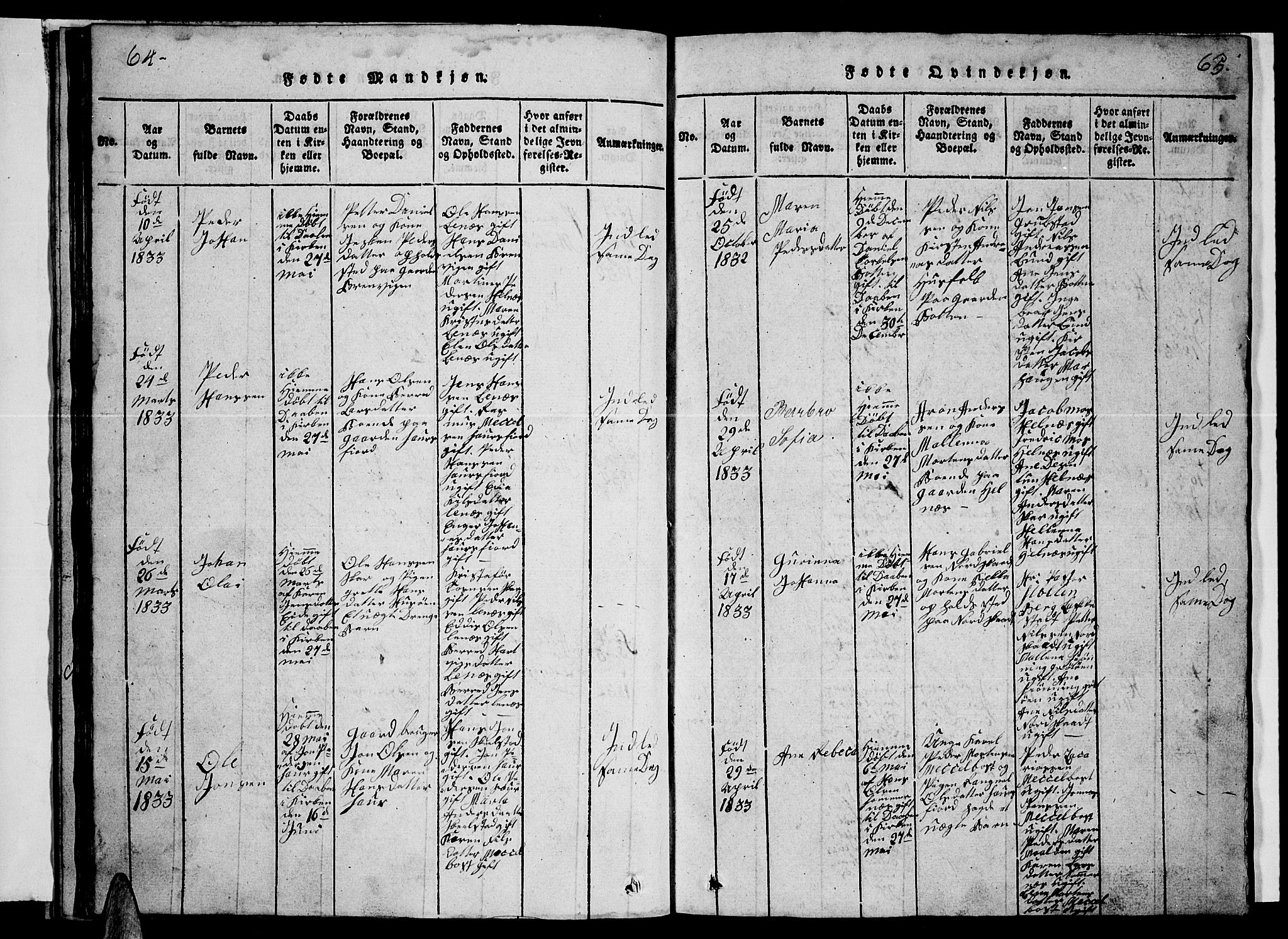 Ministerialprotokoller, klokkerbøker og fødselsregistre - Nordland, AV/SAT-A-1459/857/L0826: Klokkerbok nr. 857C01, 1821-1852, s. 64-65