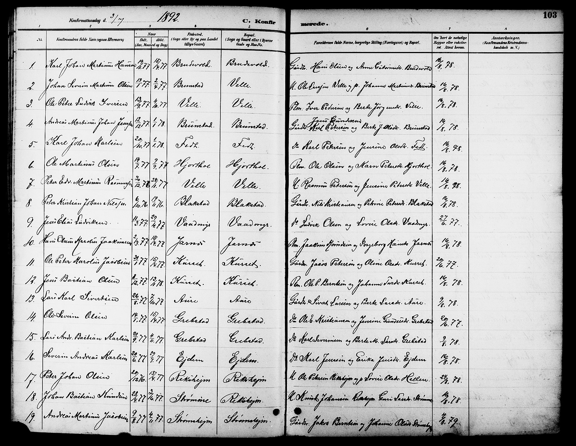 Ministerialprotokoller, klokkerbøker og fødselsregistre - Møre og Romsdal, SAT/A-1454/523/L0340: Klokkerbok nr. 523C03, 1892-1902, s. 103