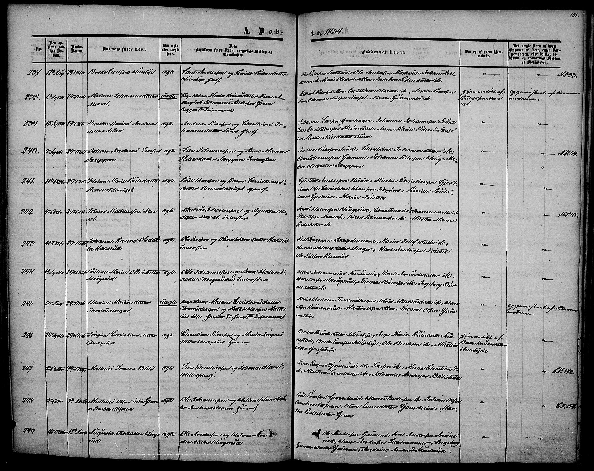 Vestre Toten prestekontor, SAH/PREST-108/H/Ha/Haa/L0005: Ministerialbok nr. 5, 1850-1855, s. 101