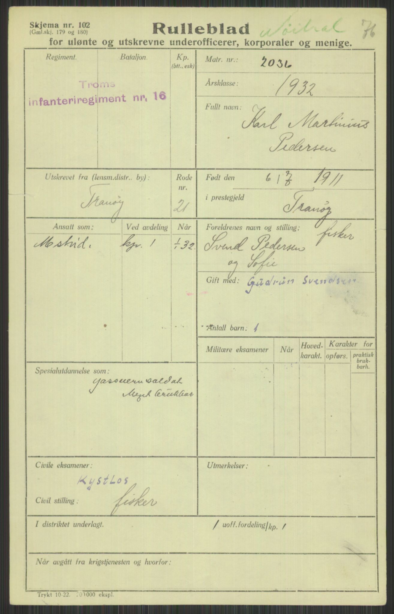 Forsvaret, Troms infanteriregiment nr. 16, AV/RA-RAFA-3146/P/Pa/L0016: Rulleblad for regimentets menige mannskaper, årsklasse 1932, 1932, s. 1305