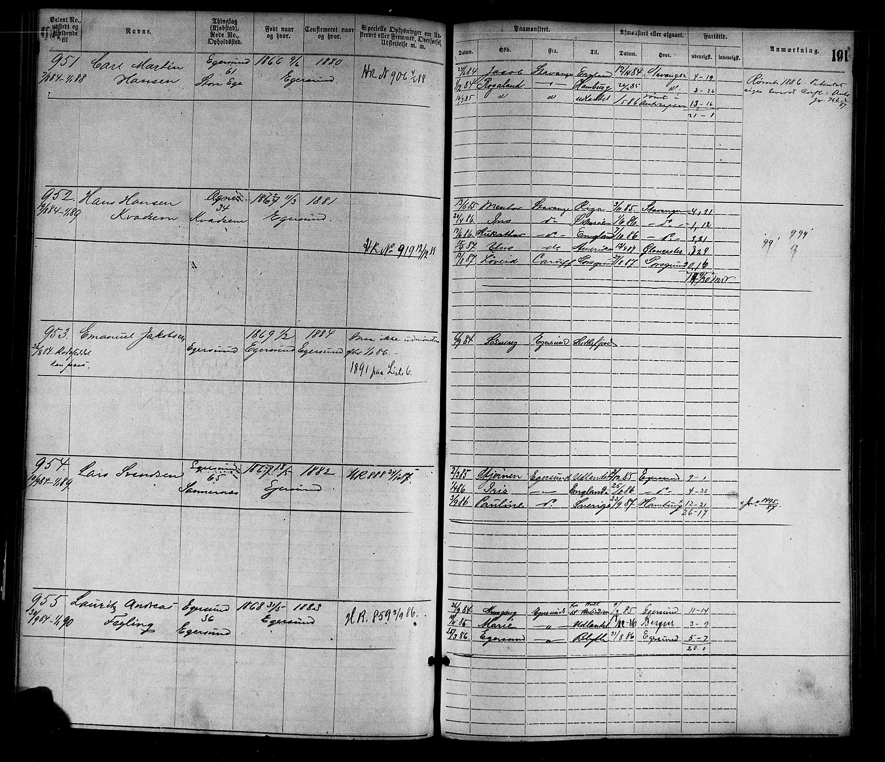 Egersund mønstringskrets, SAK/2031-0019/F/Fa/L0001: Annotasjonsrulle nr 1-1440 med register, O-1, 1869-1895, s. 213