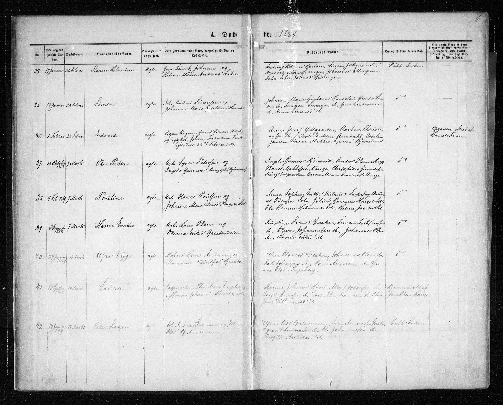Tune prestekontor Kirkebøker, AV/SAO-A-2007/F/Fa/L0015: Ministerialbok nr. 15, 1869-1873, s. 6