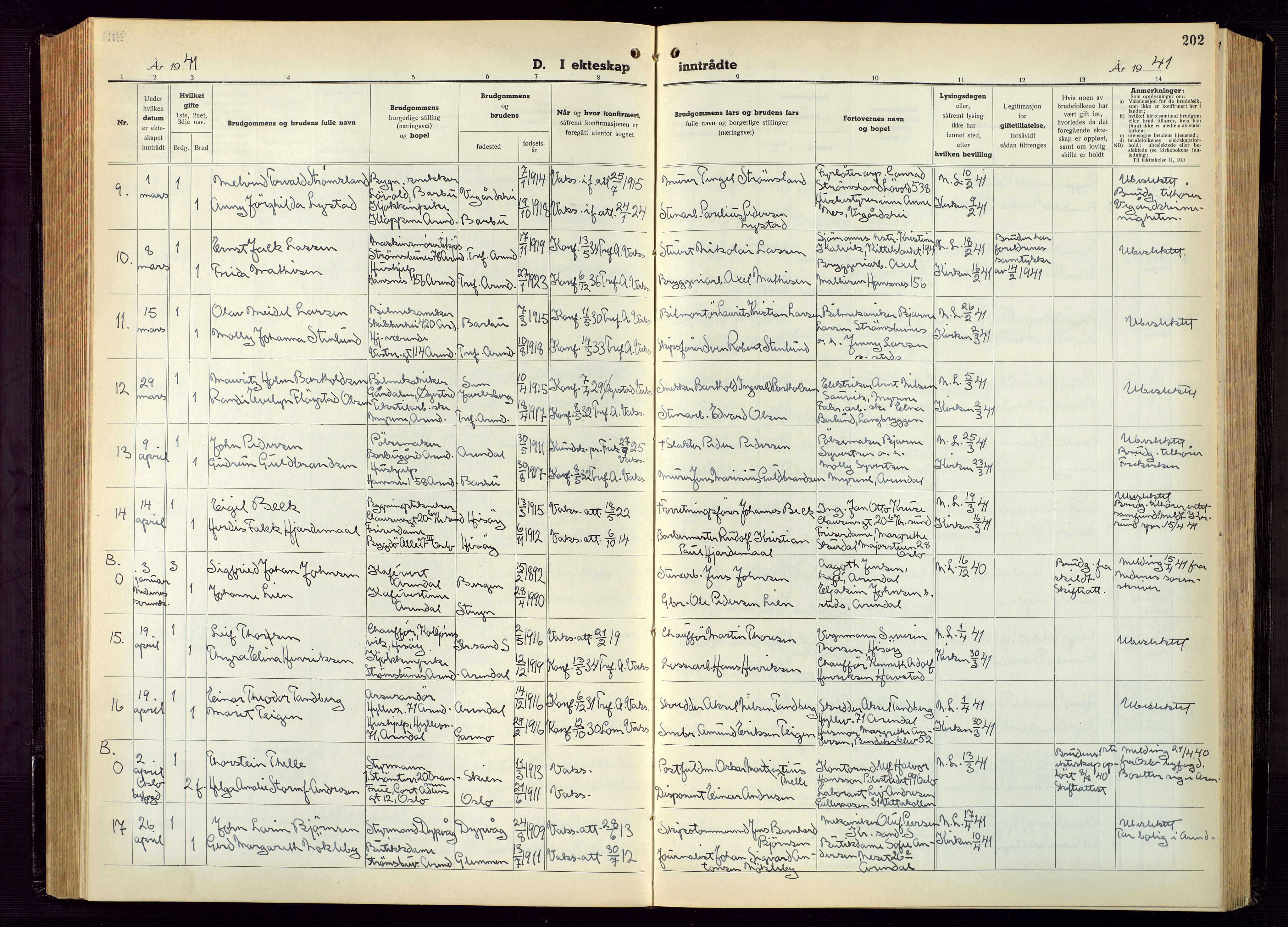 Arendal sokneprestkontor, Trefoldighet, AV/SAK-1111-0040/F/Fb/L0009: Klokkerbok nr. B 9, 1940-1949, s. 202