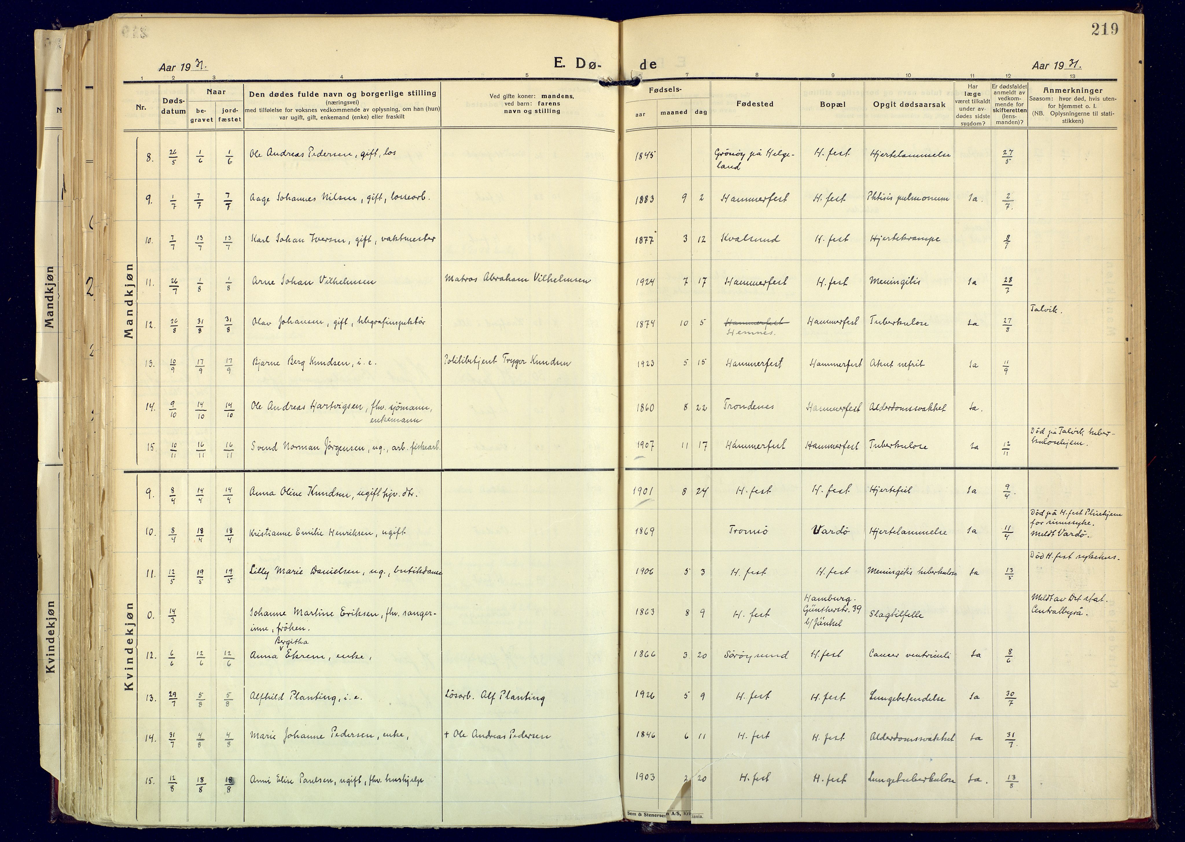 Hammerfest sokneprestkontor, SATØ/S-1347: Ministerialbok nr. 17, 1923-1933, s. 219