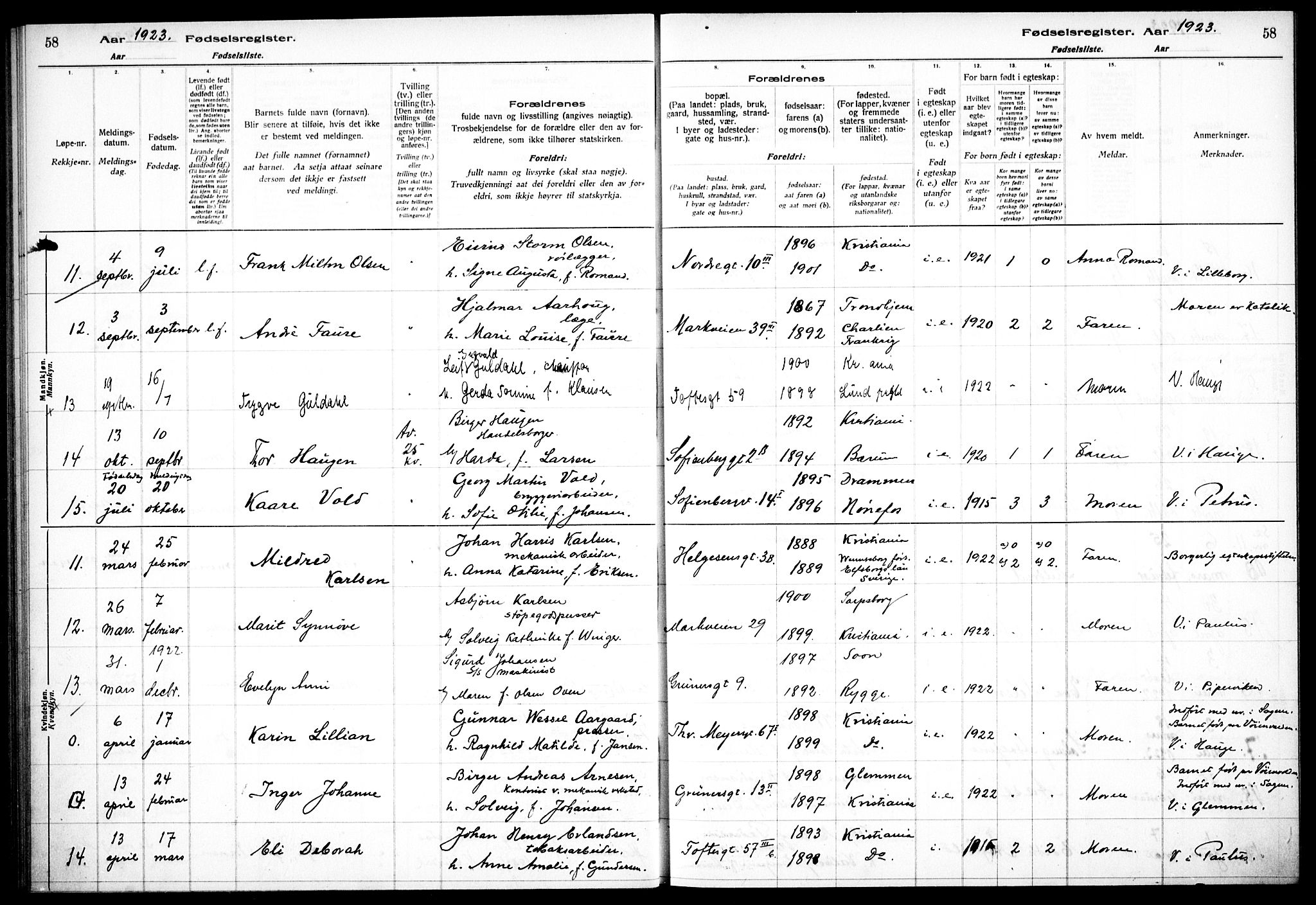 Hauge prestekontor Kirkebøker, AV/SAO-A-10849/J/Ja/L0001: Fødselsregister nr. 1, 1917-1938, s. 58