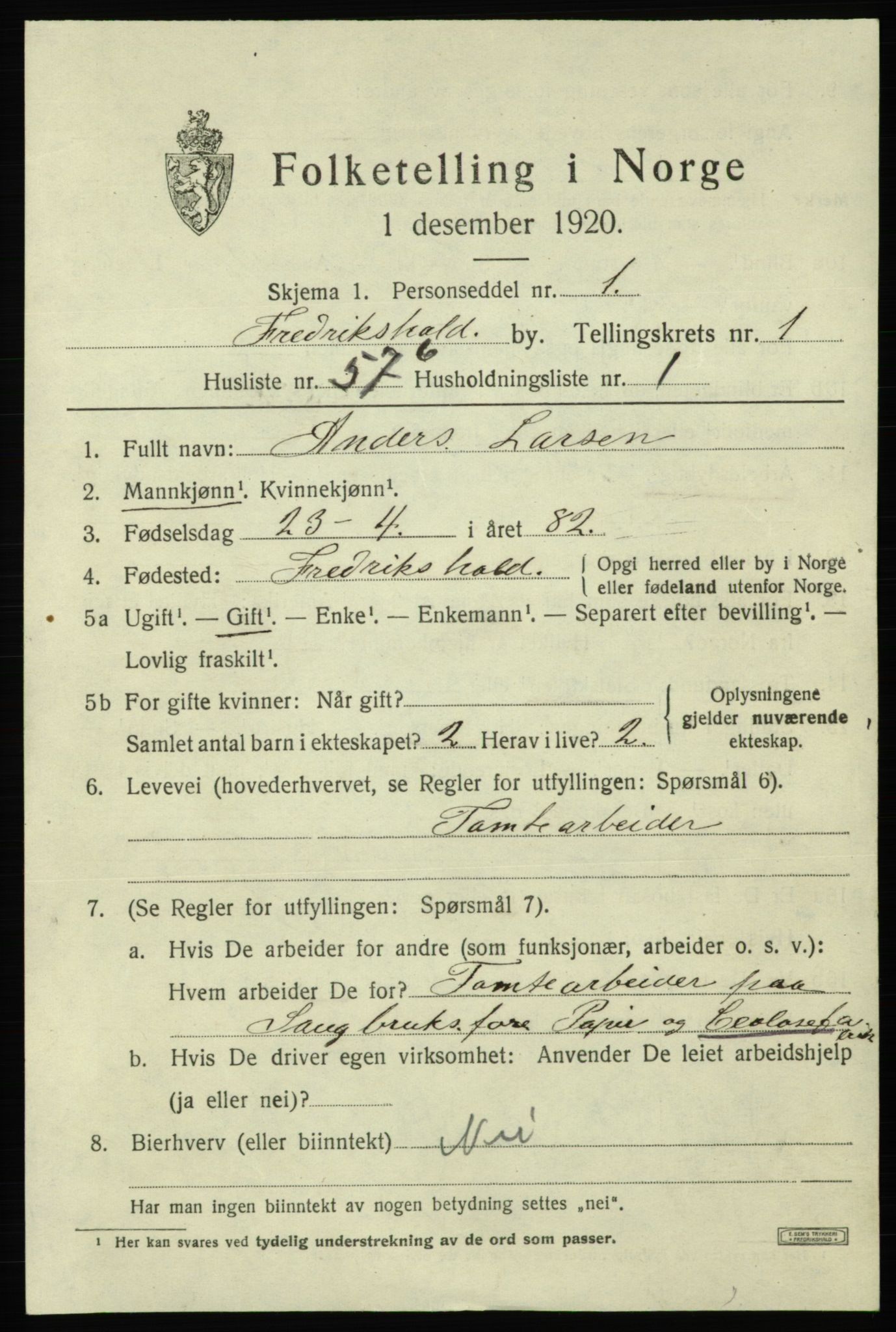 SAO, Folketelling 1920 for 0101 Fredrikshald kjøpstad, 1920, s. 9181