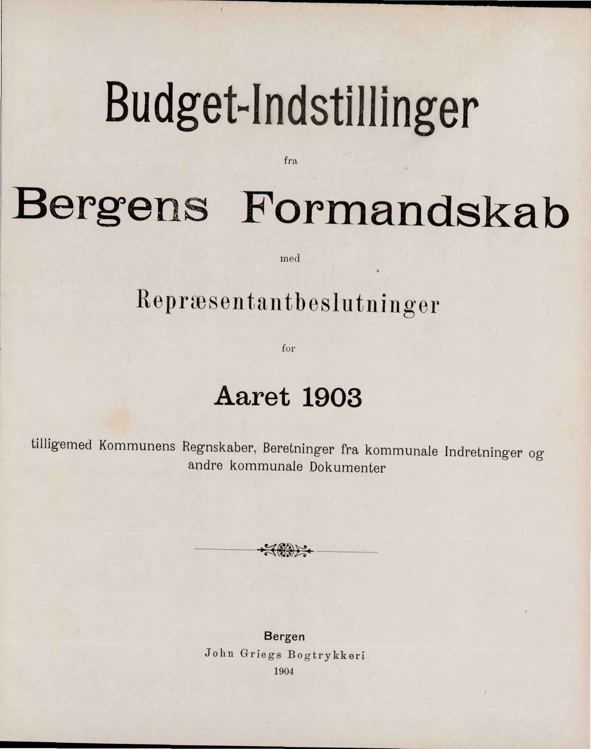 Bergen kommune. Formannskapet, BBA/A-0003/Ad/L0068: Bergens Kommuneforhandlinger, bind II, 1903