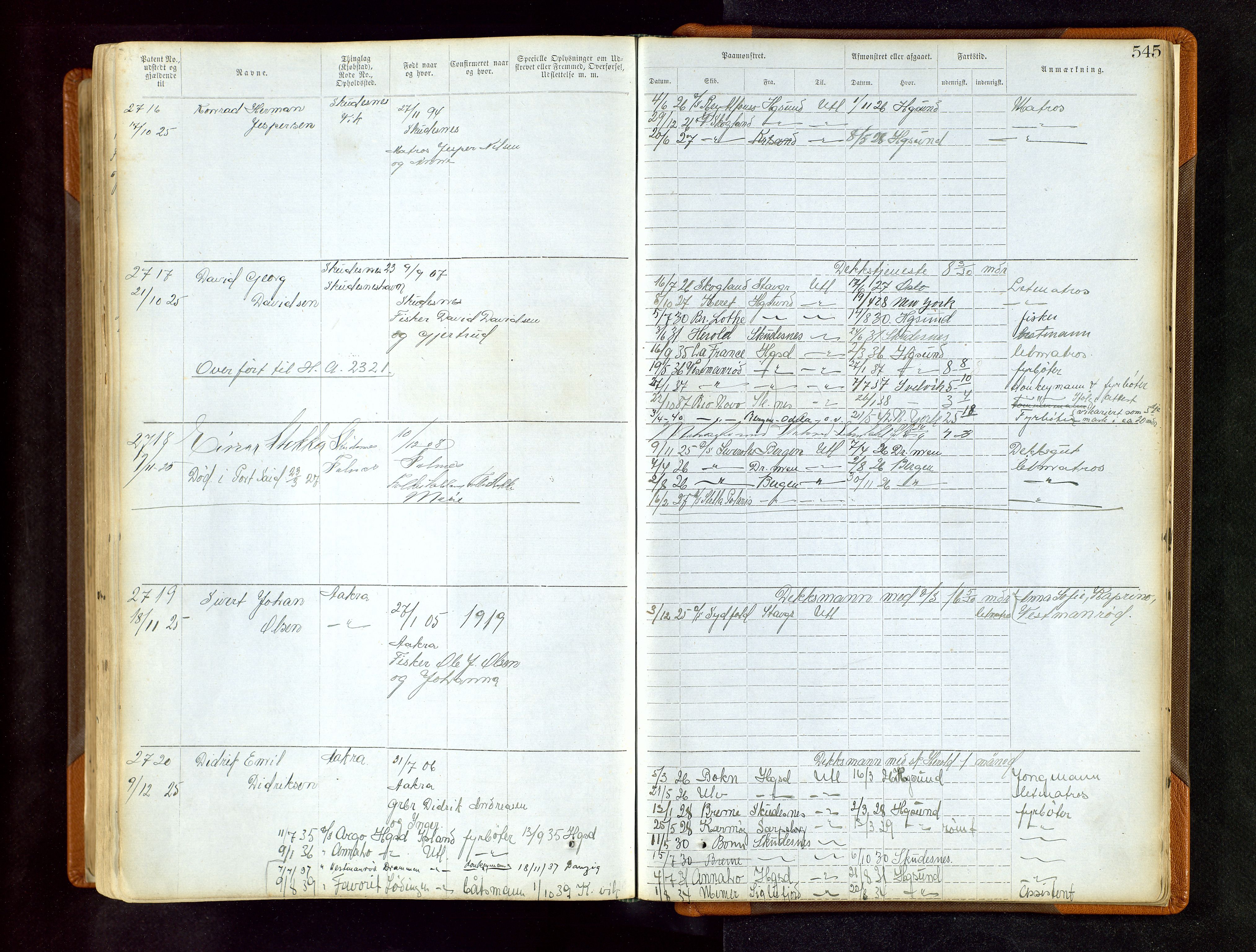 Haugesund sjømannskontor, AV/SAST-A-102007/F/Ff/L0001: Sjøfartsrulle Skudenes krets nr 1-2742, 1868-1948, s. 545