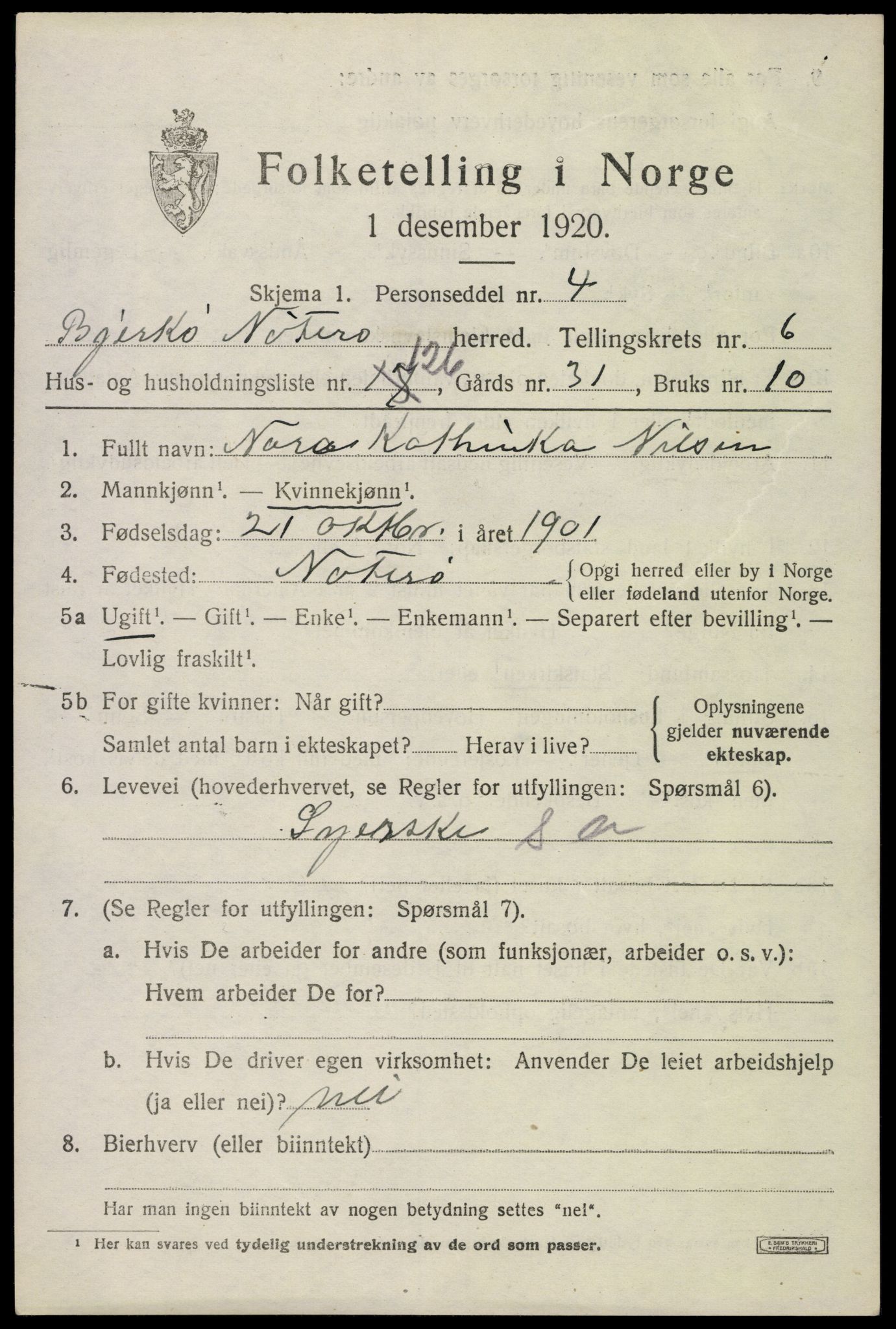 SAKO, Folketelling 1920 for 0722 Nøtterøy herred, 1920, s. 9453