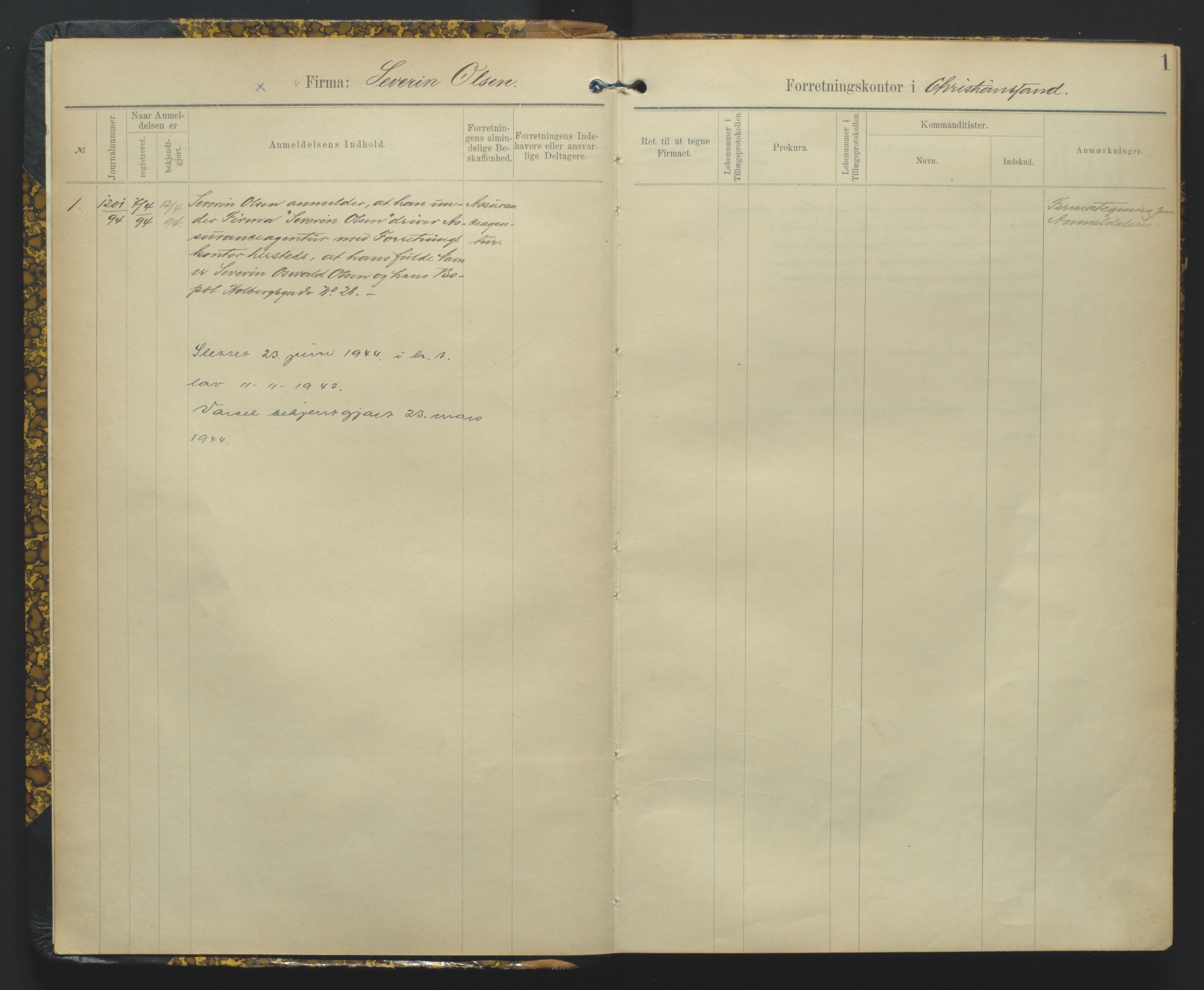 Kristiansand byrett, AV/SAK-1223-0001/K/Kb/L0003: Handelsregister A II, 1894-1904, s. 1