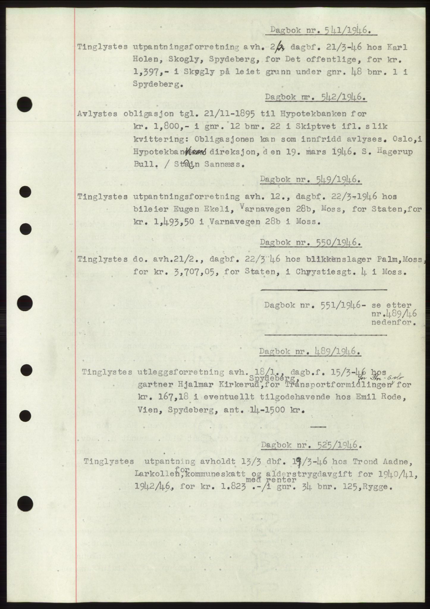 Moss sorenskriveri, SAO/A-10168: Pantebok nr. C10, 1938-1950, Dagboknr: 541/1946