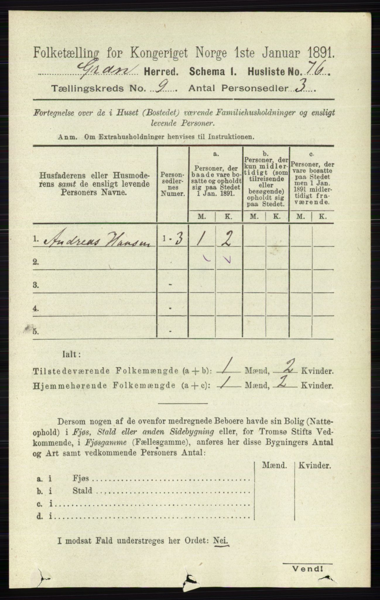 RA, Folketelling 1891 for 0534 Gran herred, 1891, s. 4129