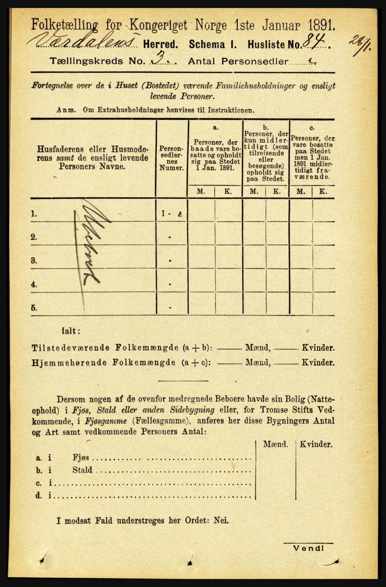 RA, Folketelling 1891 for 1721 Verdal herred, 1891, s. 1743