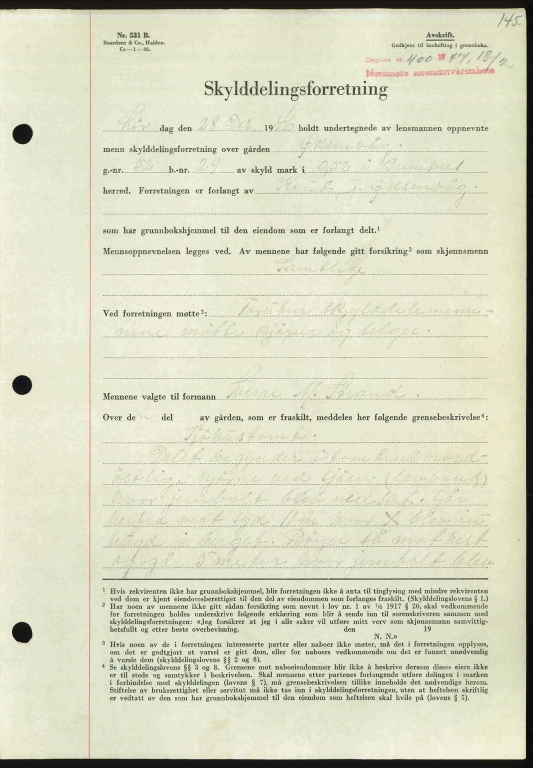 Nordmøre sorenskriveri, SAT/A-4132/1/2/2Ca: Pantebok nr. A104, 1947-1947, Dagboknr: 400/1947