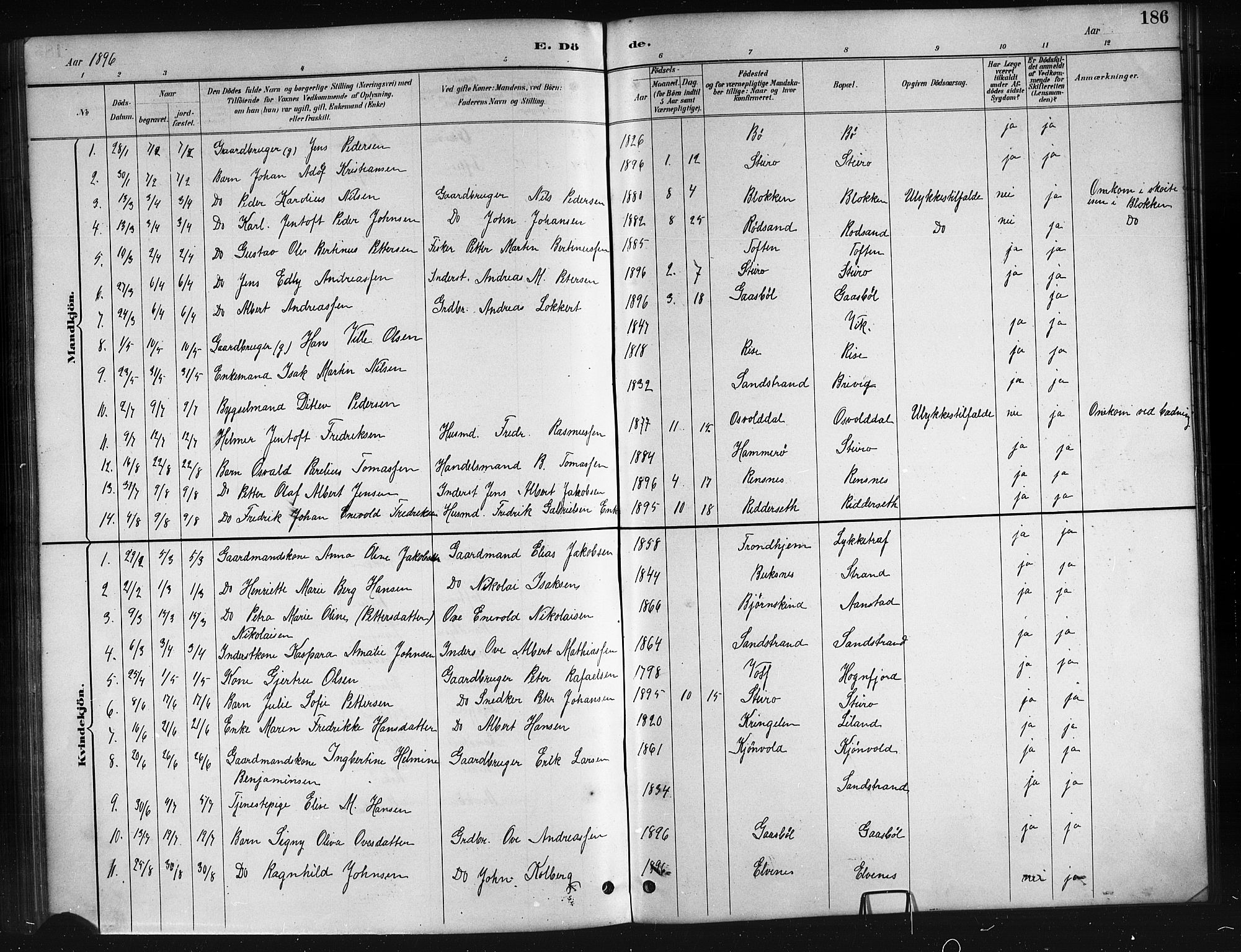 Ministerialprotokoller, klokkerbøker og fødselsregistre - Nordland, SAT/A-1459/895/L1382: Klokkerbok nr. 895C04, 1885-1896, s. 186