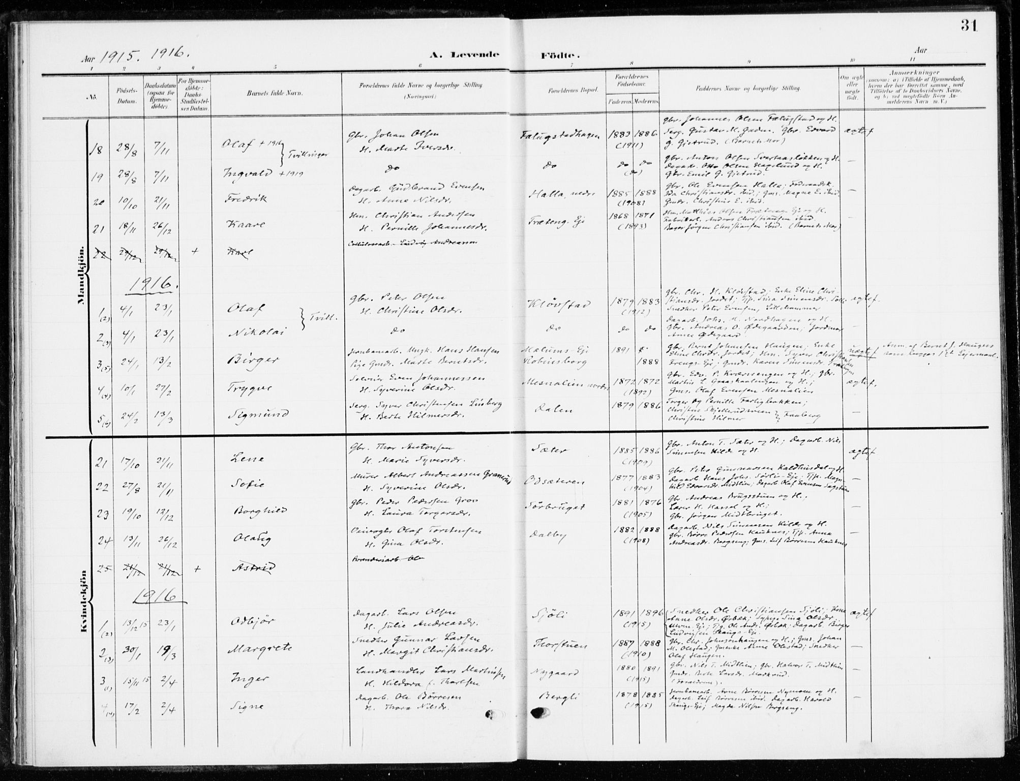 Ringsaker prestekontor, SAH/PREST-014/K/Ka/L0021: Ministerialbok nr. 21, 1905-1920, s. 31