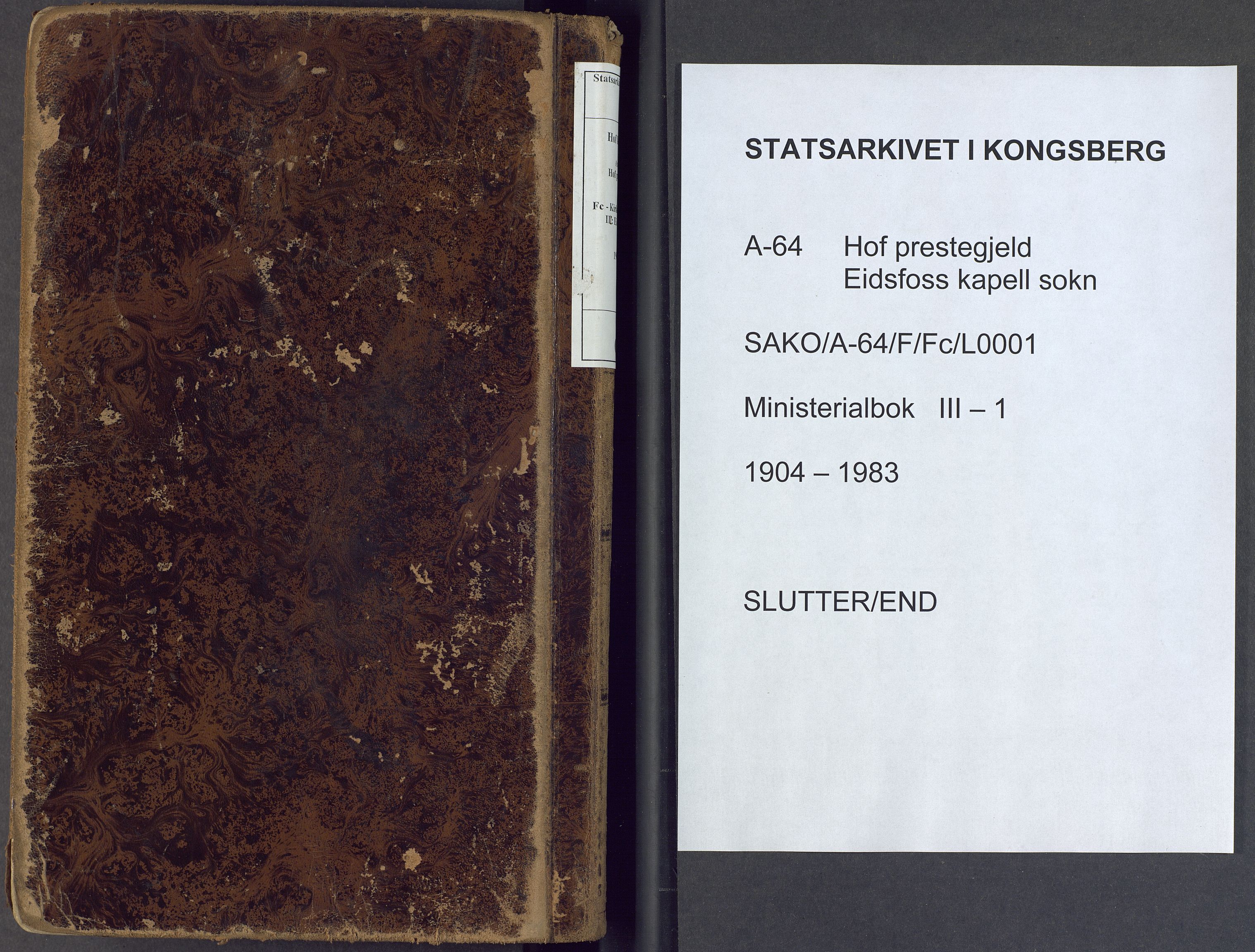 Hof kirkebøker, SAKO/A-64/F/Fc/L0001: Ministerialbok nr. III 1, 1904-1983