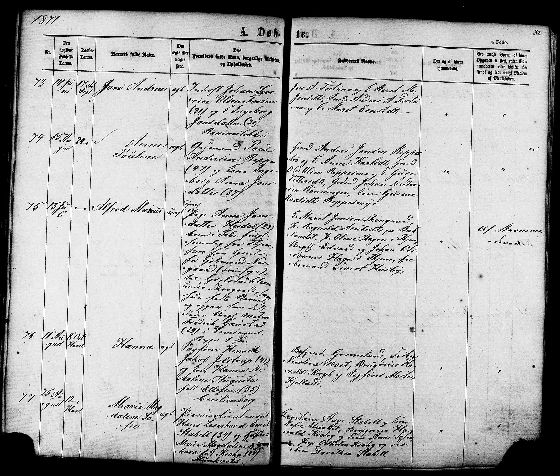 Ministerialprotokoller, klokkerbøker og fødselsregistre - Sør-Trøndelag, SAT/A-1456/606/L0293: Ministerialbok nr. 606A08, 1866-1877, s. 82