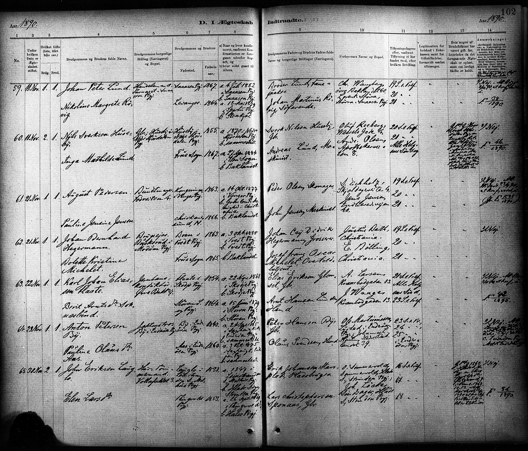 Ministerialprotokoller, klokkerbøker og fødselsregistre - Sør-Trøndelag, SAT/A-1456/604/L0189: Ministerialbok nr. 604A10, 1878-1892, s. 102
