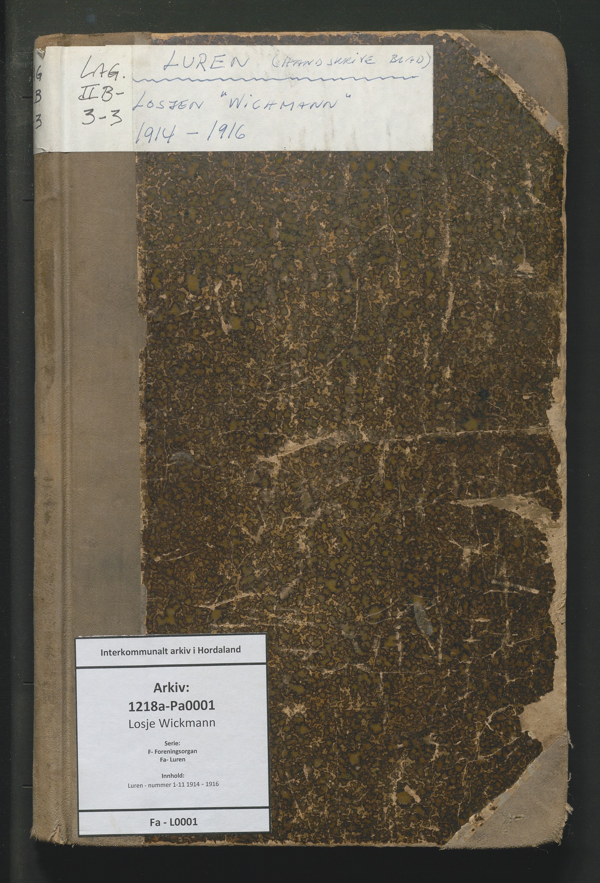 Losje Wichmann, IKAH/1218a-Pa0001/F/Fa/L0001: Luren - nummer 1-11, 1914-1916